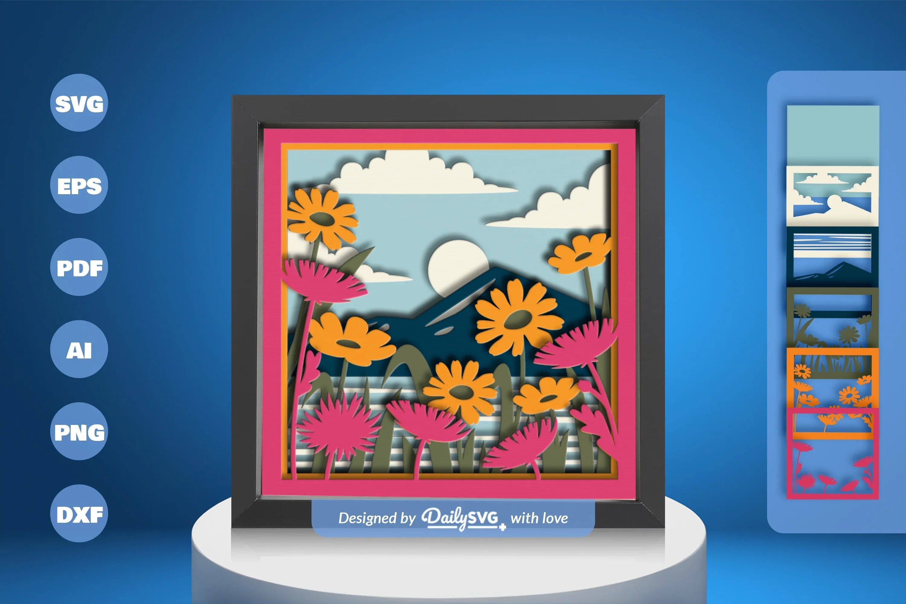 3D Shadow Box Flowers Meadow Papercut SVG Bundle - CraftNest - Digital Crafting and Art