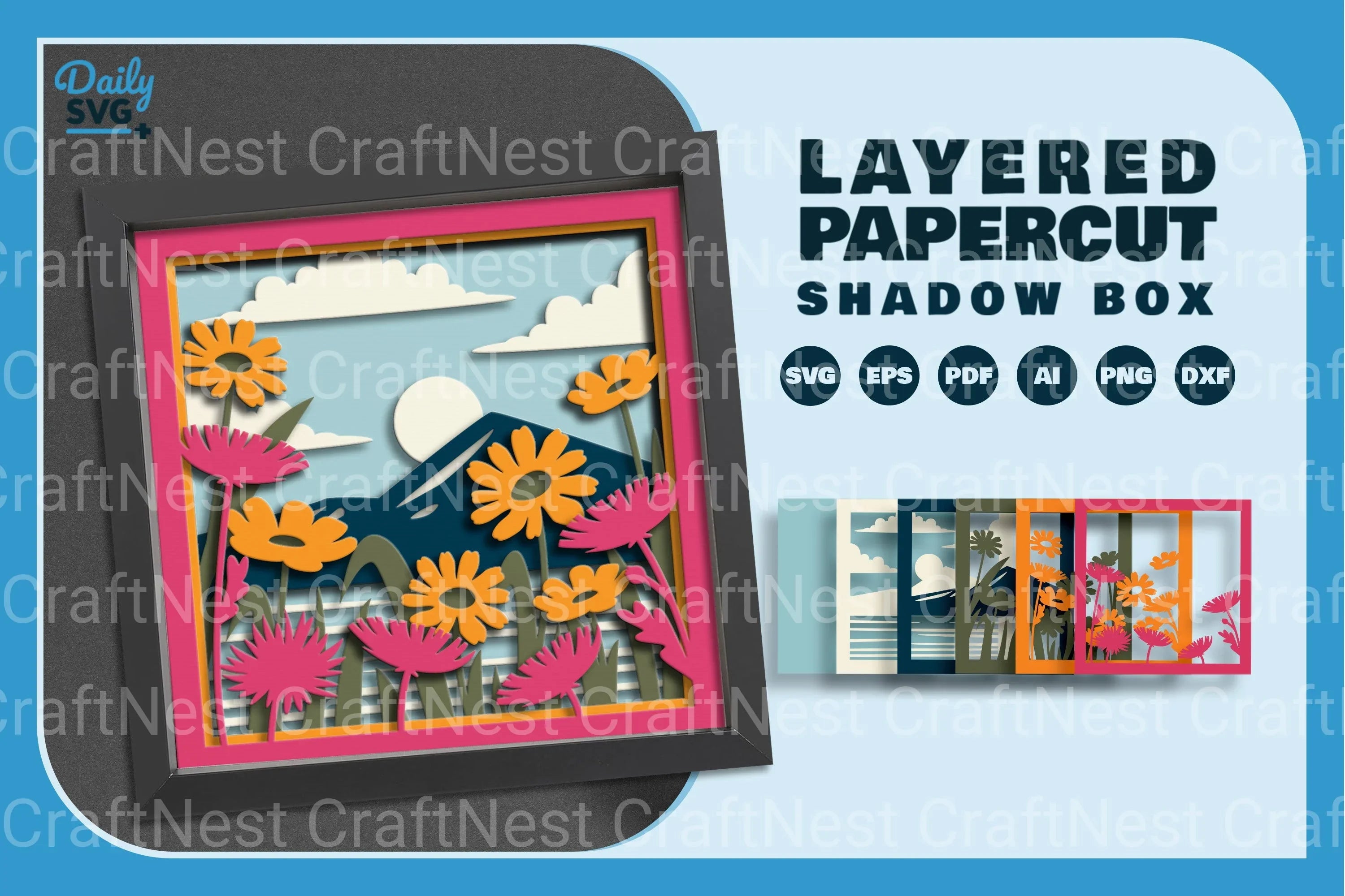 3D Shadow Box Flowers Meadow Papercut SVG Bundle