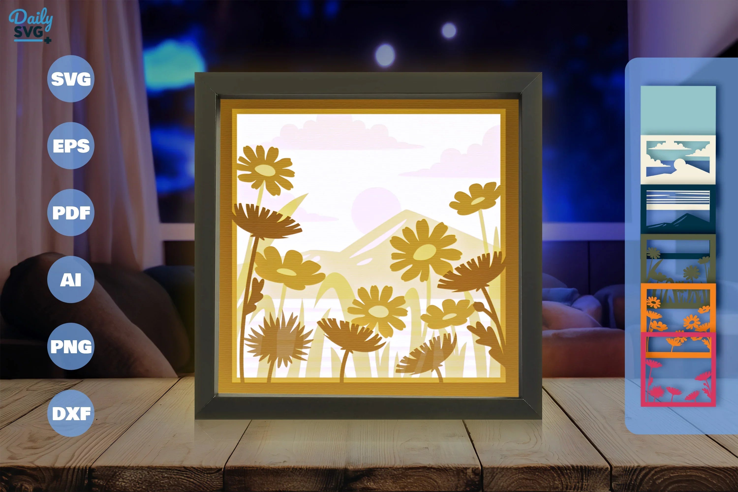 3D Shadow Box Flowers Meadow Papercut SVG Bundle - CraftNest - Digital Crafting and Art