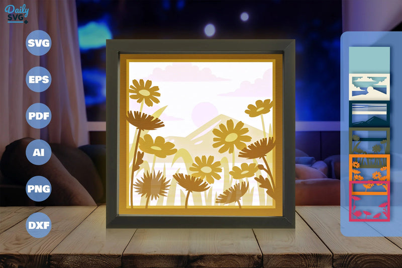 3D Shadow Box Flowers Meadow Papercut SVG Bundle - CraftNest - Digital Crafting and Art