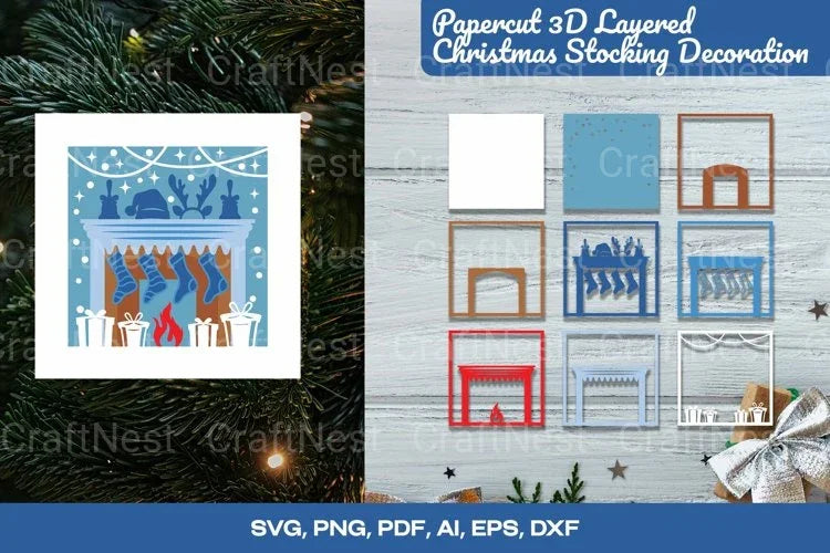 3D Shadow Box Layered Christmas Stocking Decoration Clipart Bundle - CraftNest - Digital Crafting and Art