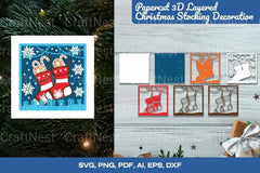 3D Shadow Box Layered Christmas Stocking Decoration Clipart Bundle - CraftNest - Digital Crafting and Art