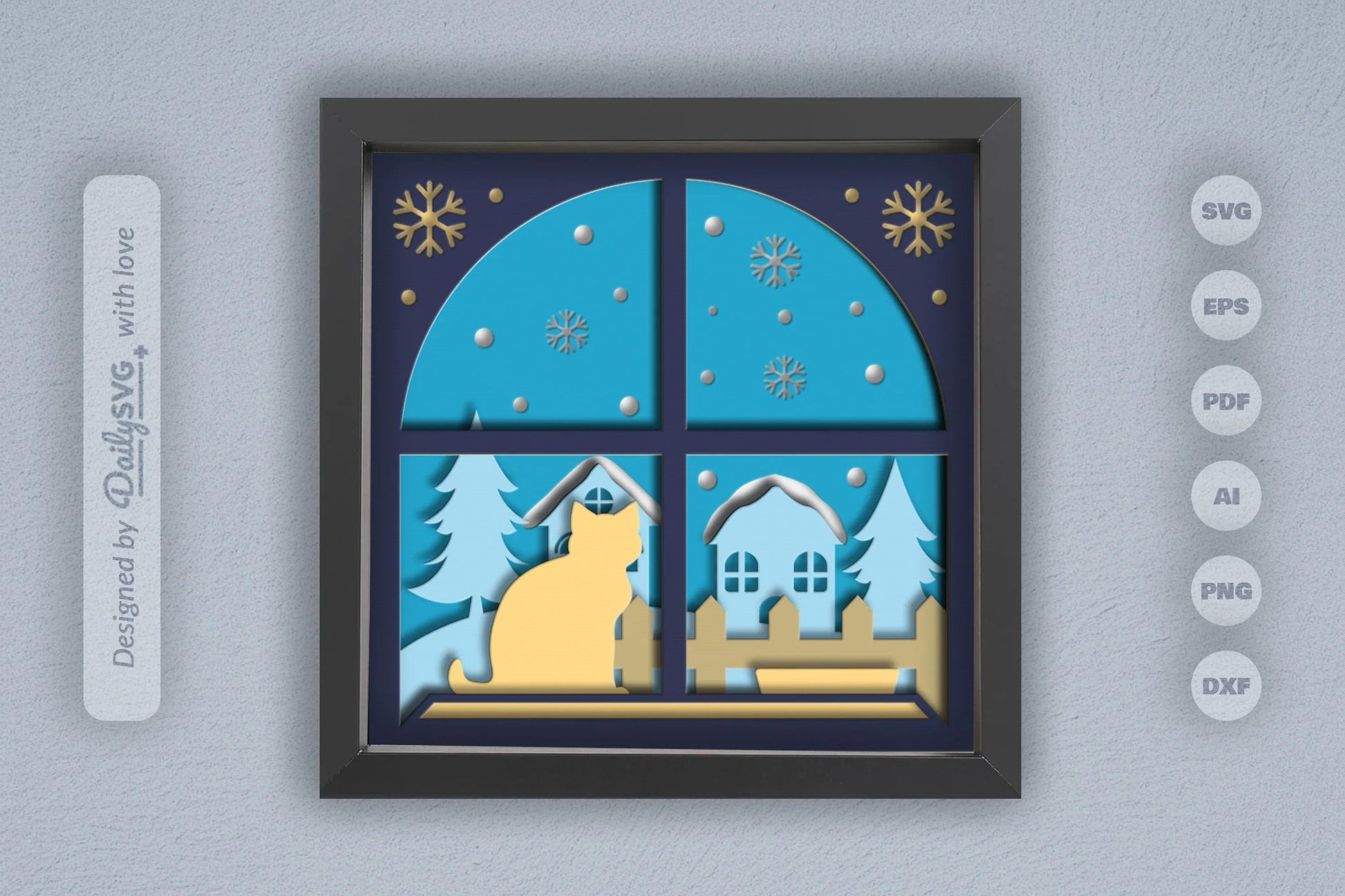 3D Winter Cat on Windows Papercut SVG Bundle - CraftNest - Digital Crafting and Art