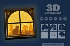 3D Winter Cat on Windows Papercut SVG Bundle - CraftNest - Digital Crafting and Art