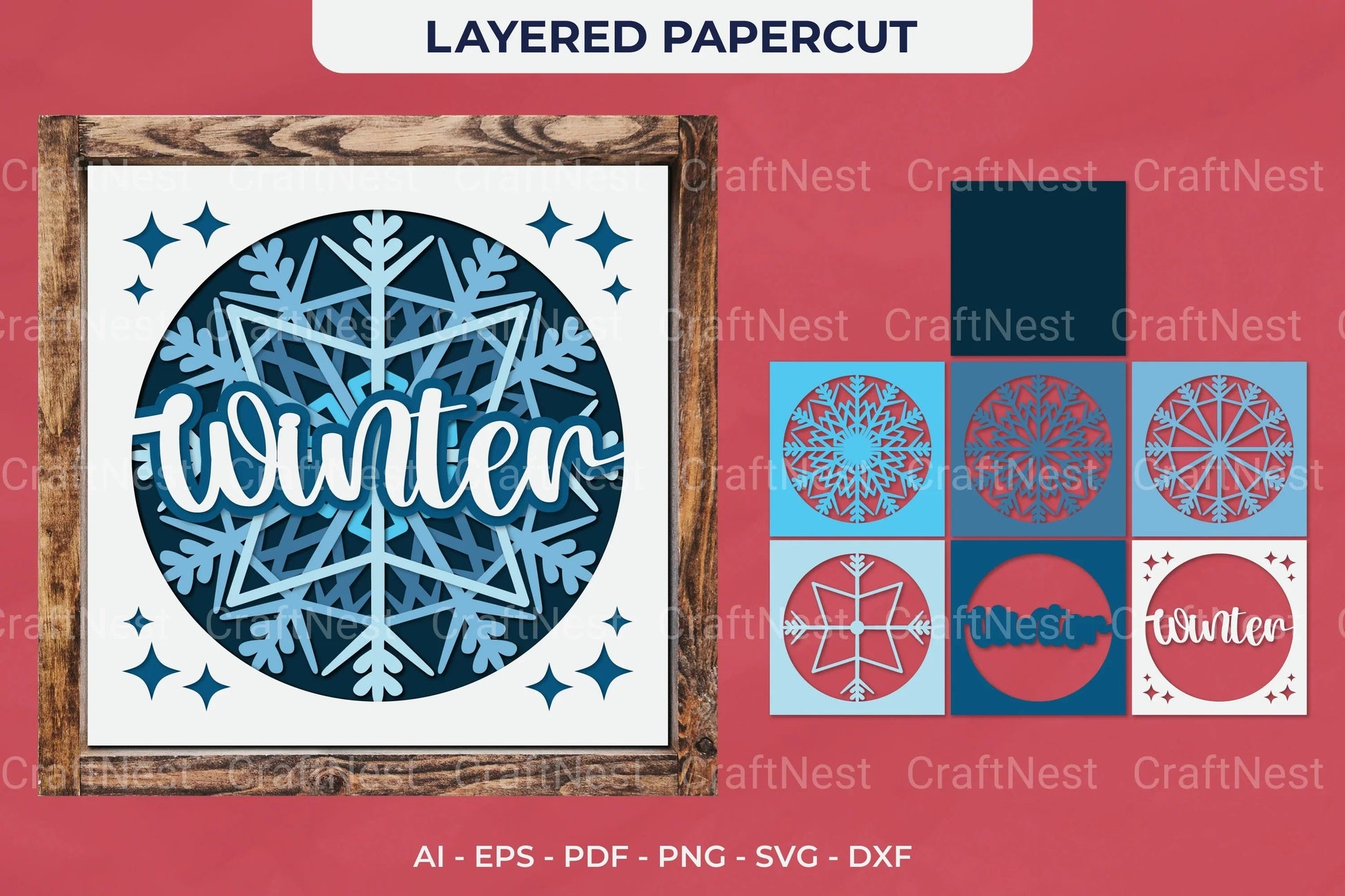 3D Winter Layered Papercut SVG Bundle - CraftNest - Digital Crafting and Art