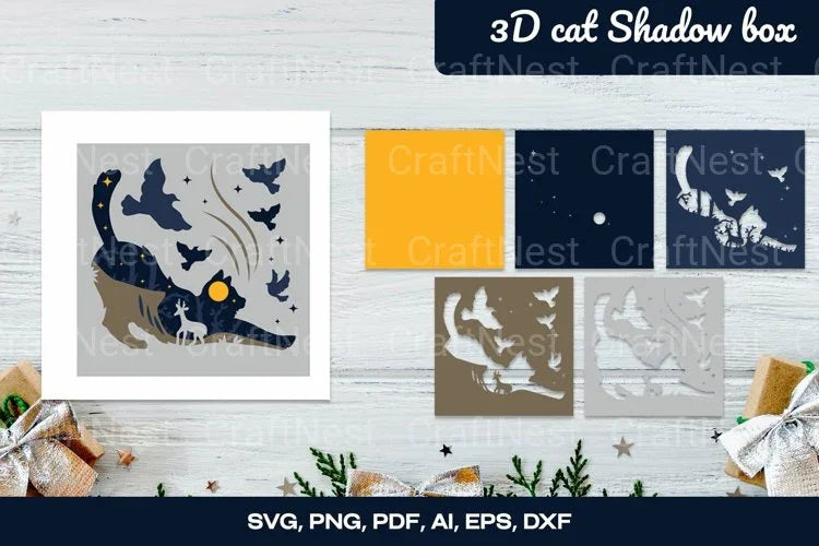 3D Cat Shadow Box Layered Papercut Clipart Bundle - CraftNest - Digital Crafting and Art