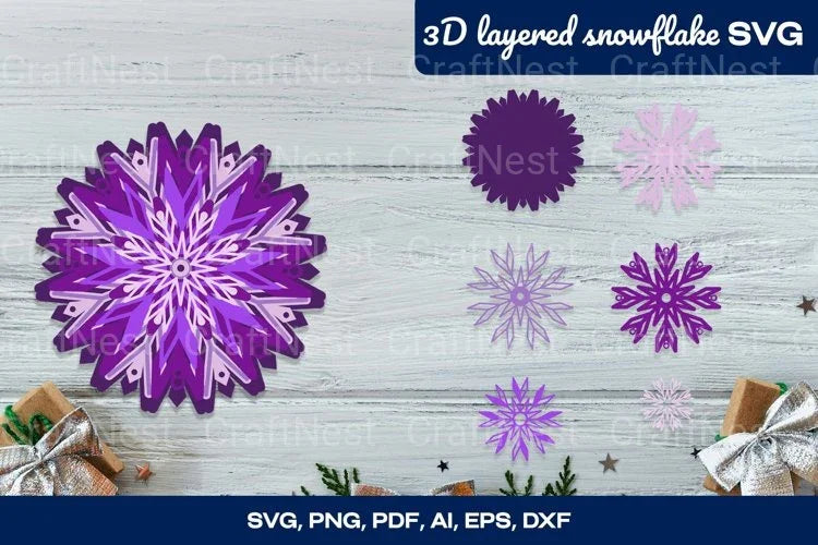 3D Layered Snowflake Christmas Decor SVG Bundle - CraftNest - Digital Crafting and Art