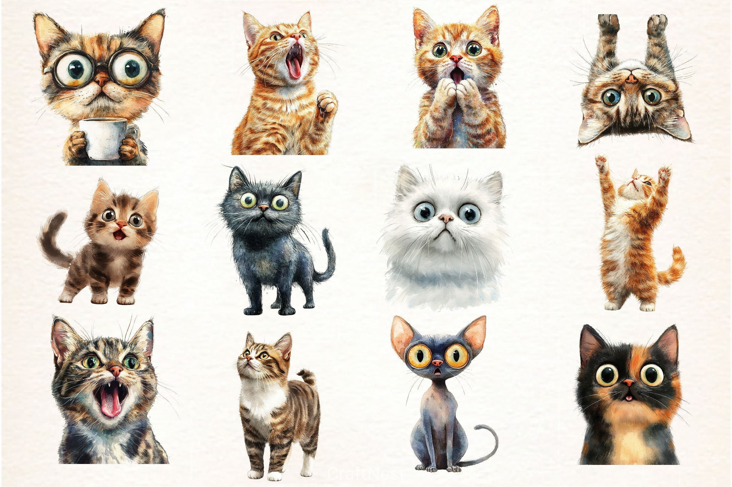 Surprised Funny Crazy Cat Clipart Bundle