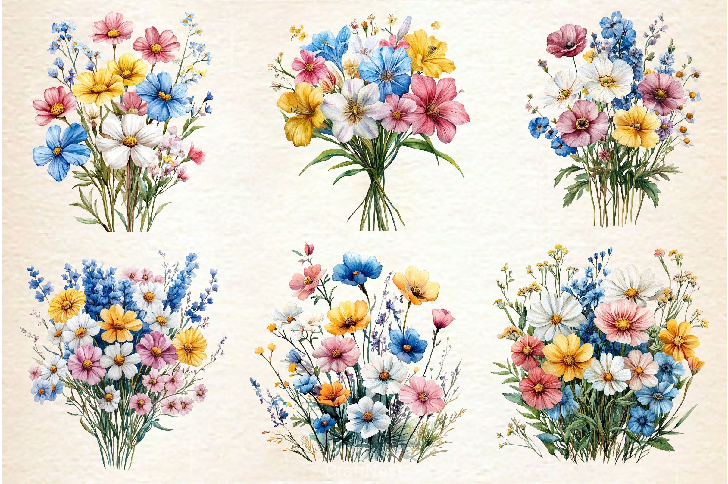 Colorful Meadow Flower Clipart Bundle 2