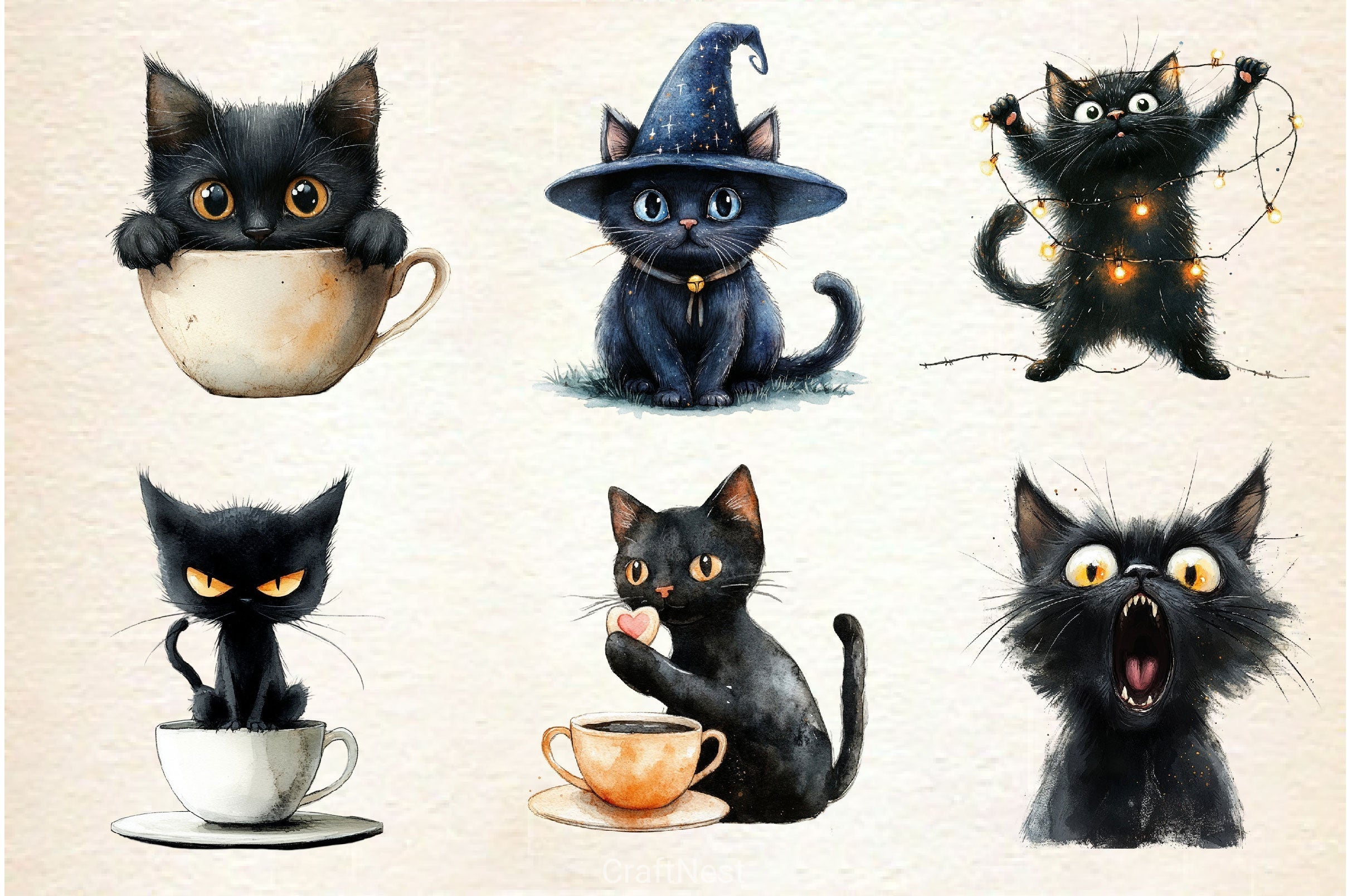 Cat Silhouette Love Coffee Clipart Bundle