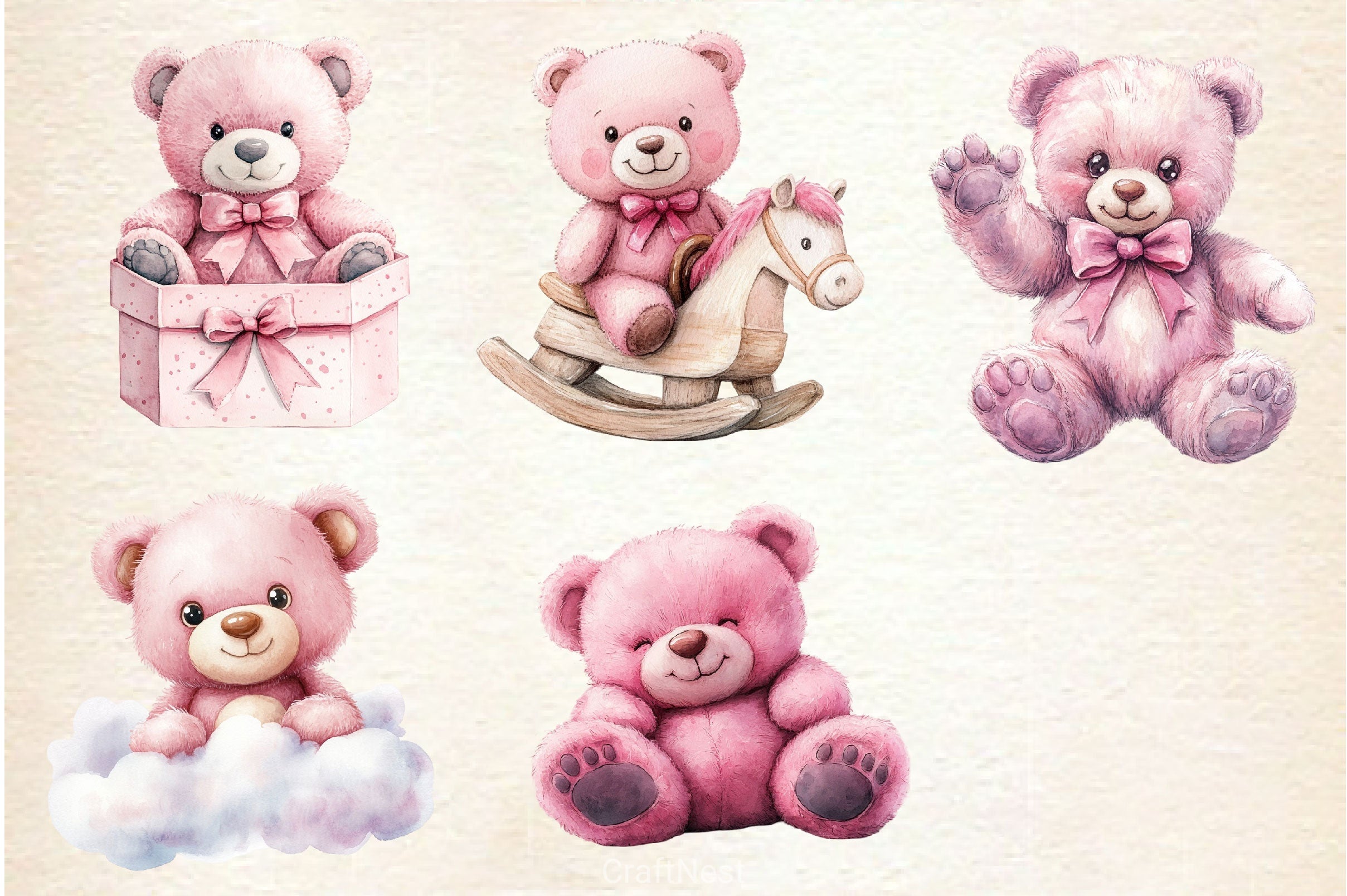 Pink Cute Blush Teddy Bear Clipart Bundle 3