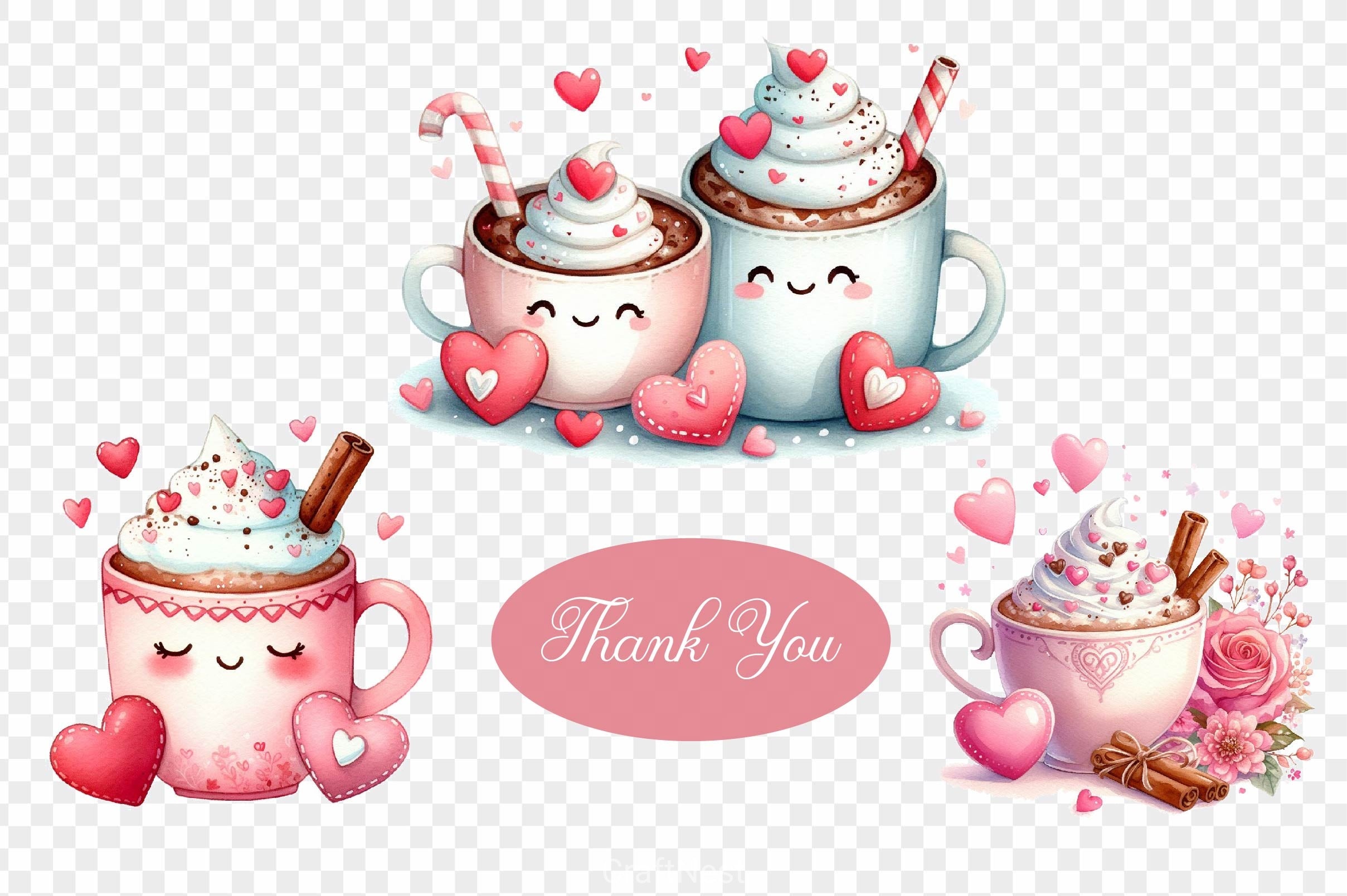 Cute Valentine Day Hot Cocoa Clipart Bundle 1