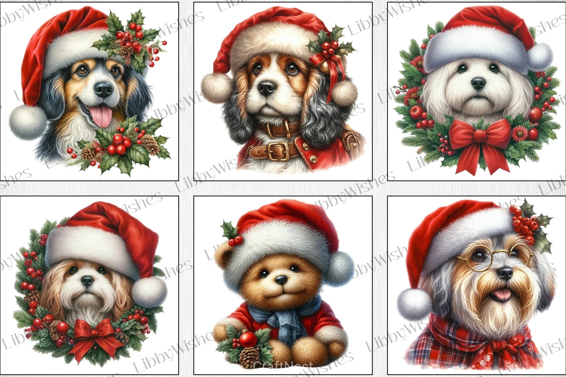 Vintage Christmas Dog Clipart Bundle - CraftNest - Digital Crafting and Art