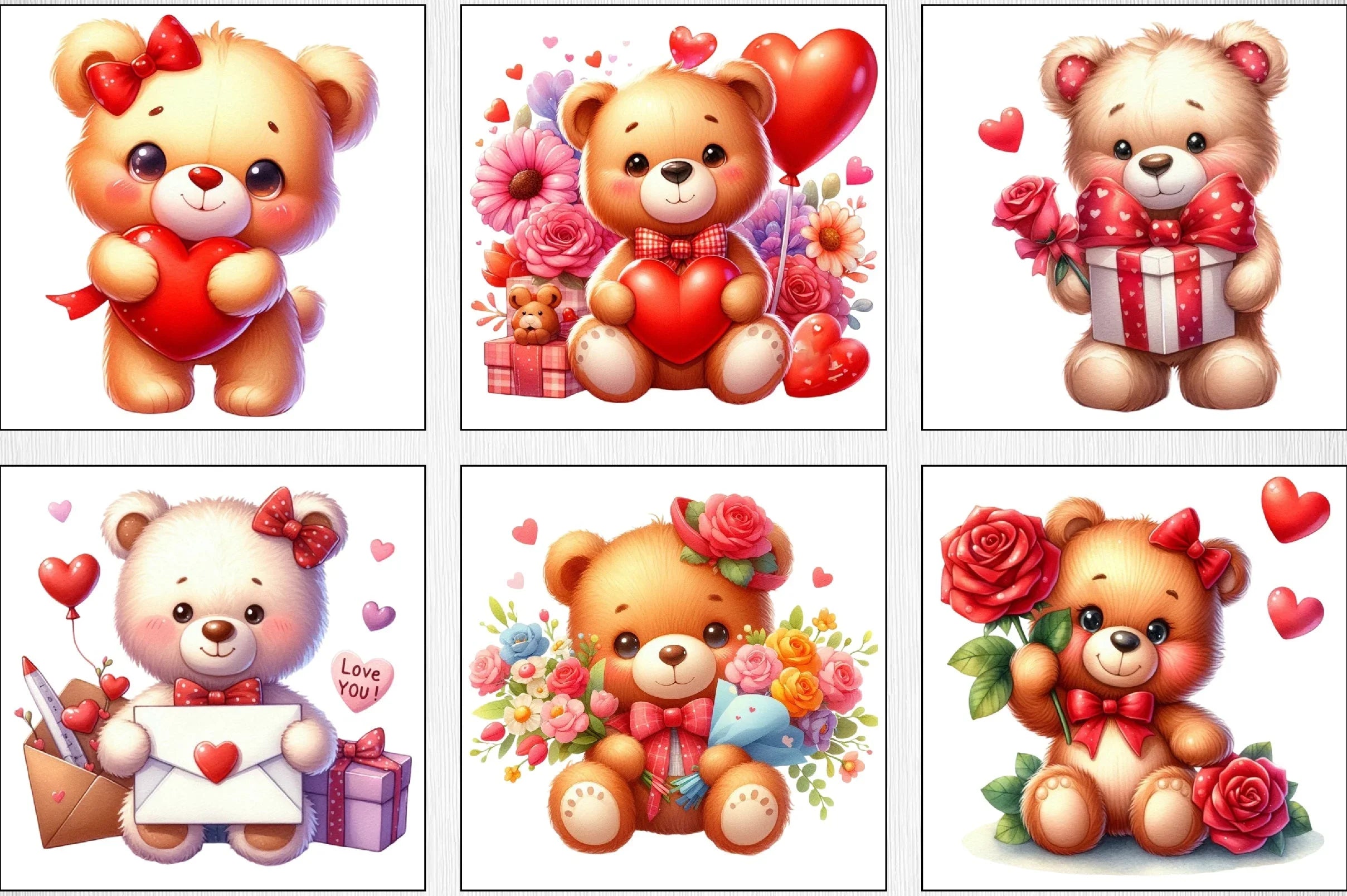 Valentine Teddy Bear Clipart Bundle 3 - CraftNest - Digital Crafting and Art