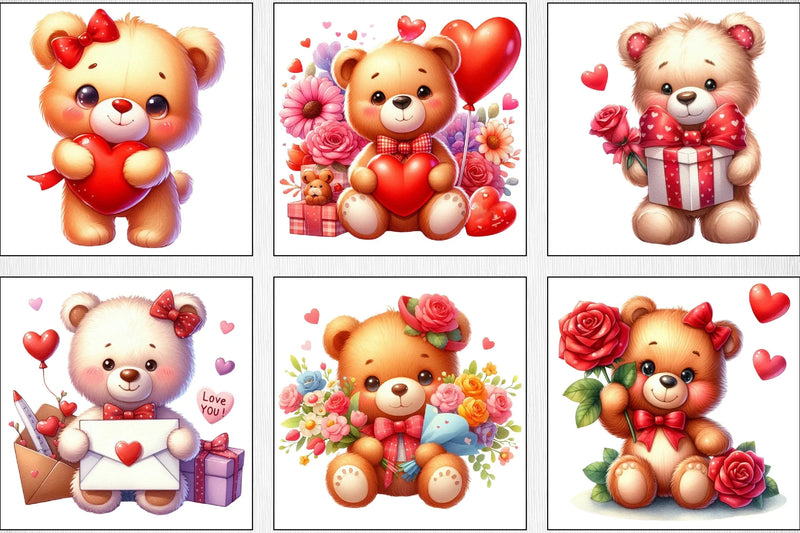 Valentine Teddy Bear Clipart Bundle 3 - CraftNest - Digital Crafting and Art