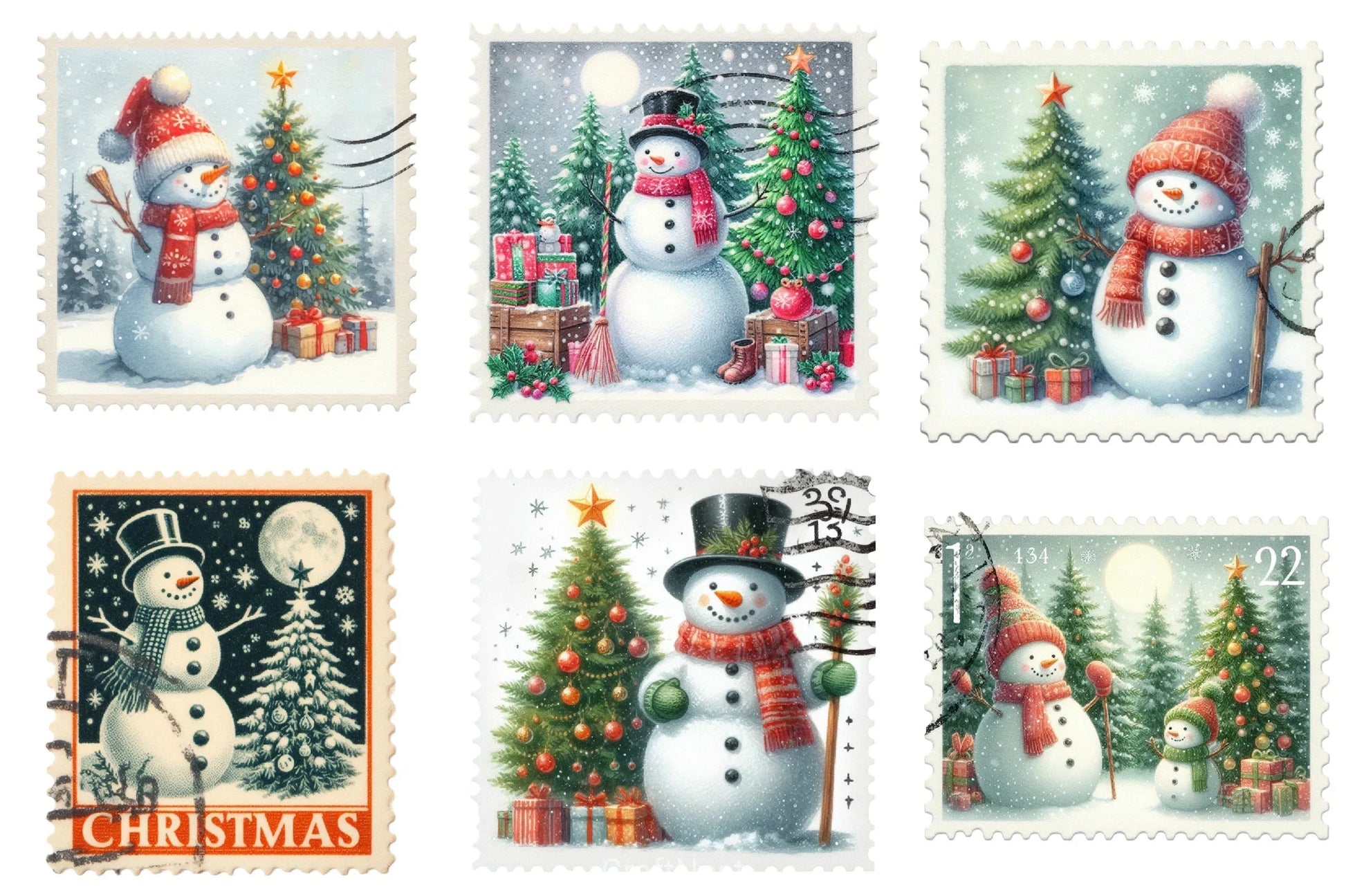 Christmas Snowman Stamp Clipart Bundle - CraftNest - Digital Crafting and Art