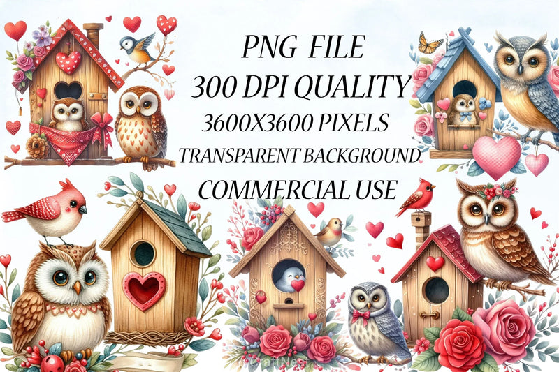Valentine Owl & House Clipart Bundle - CraftNest - Digital Crafting and Art