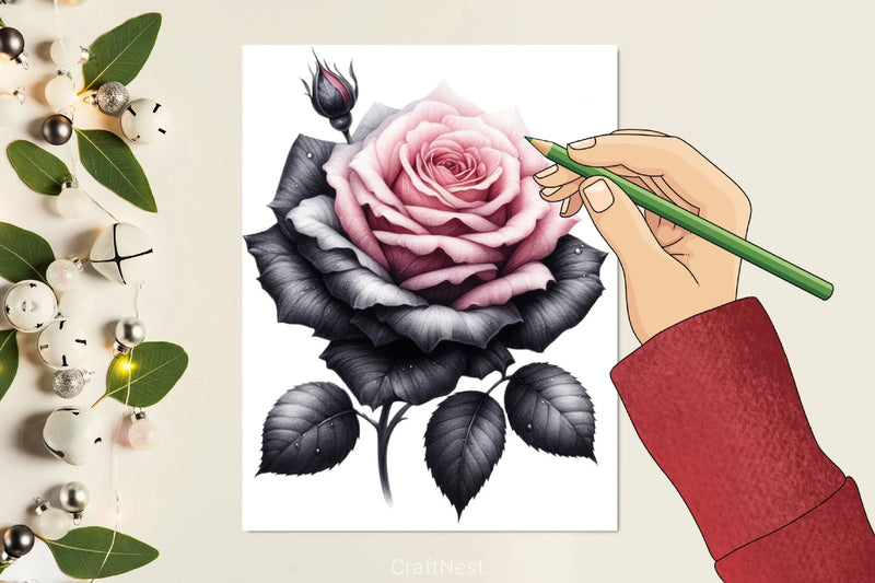 Black & Pink Roses Clipart Bundle - CraftNest - Digital Crafting and Art