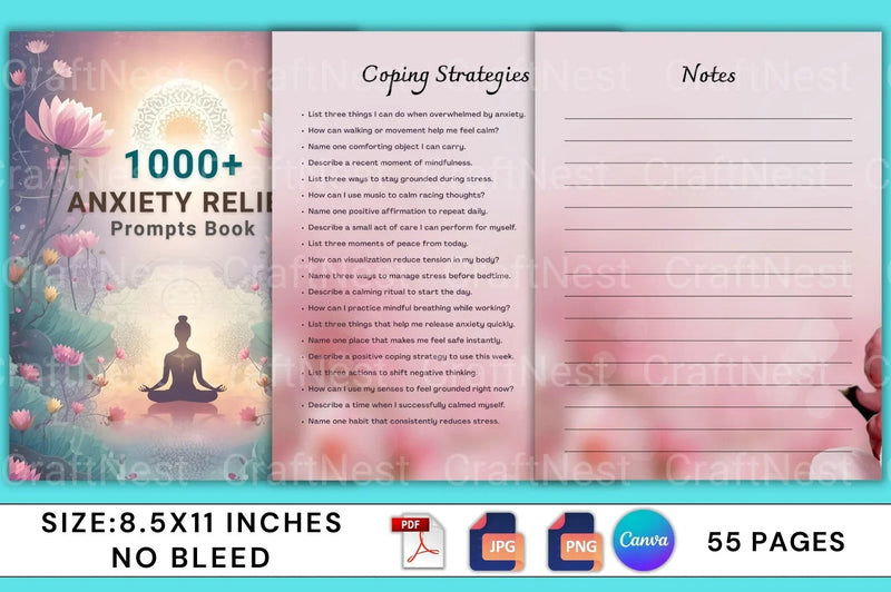 Anxiety Relief Prompts Book for Stress Reduction - CraftNest - Digital Crafting and Art