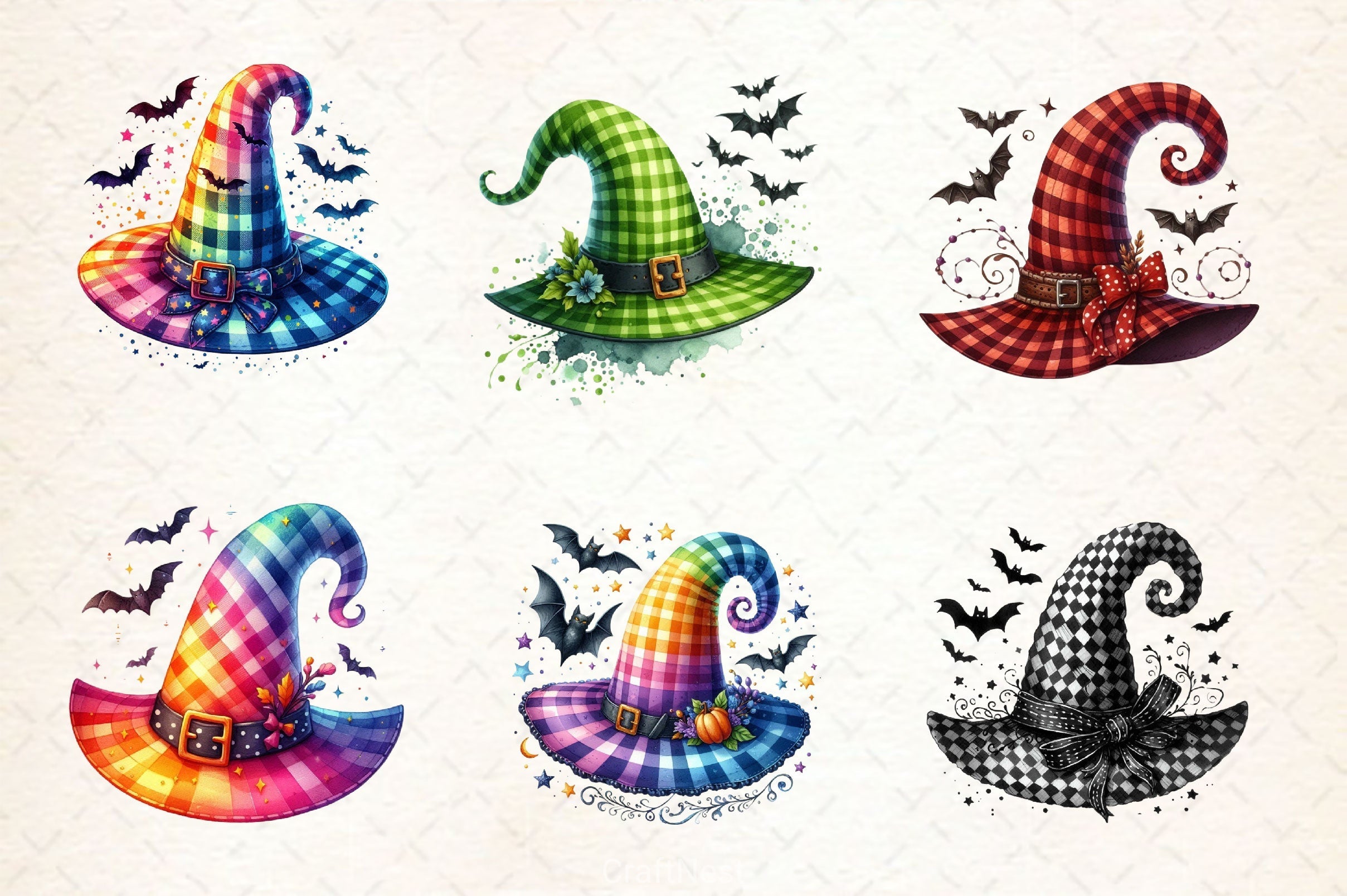 Gingham Witch Hat Halloween Clipart Bundle