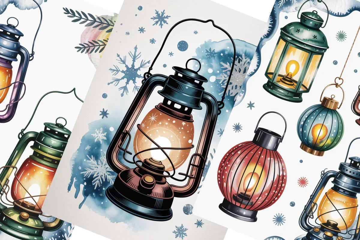 Christmas Lanterns Junk Journal Papers - CraftNest - Digital Crafting and Art