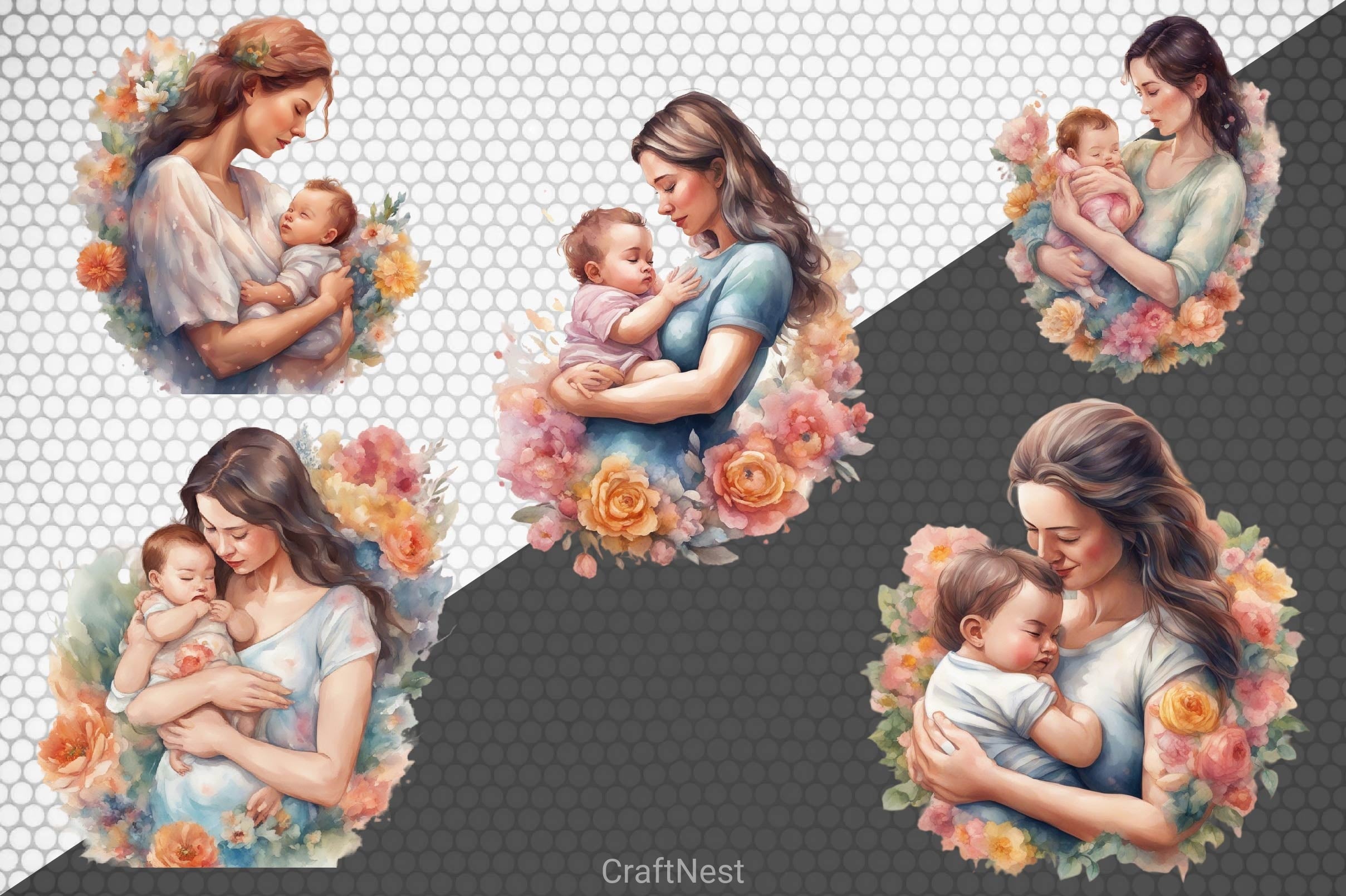 Mother And Her Baby Clipart Bundle