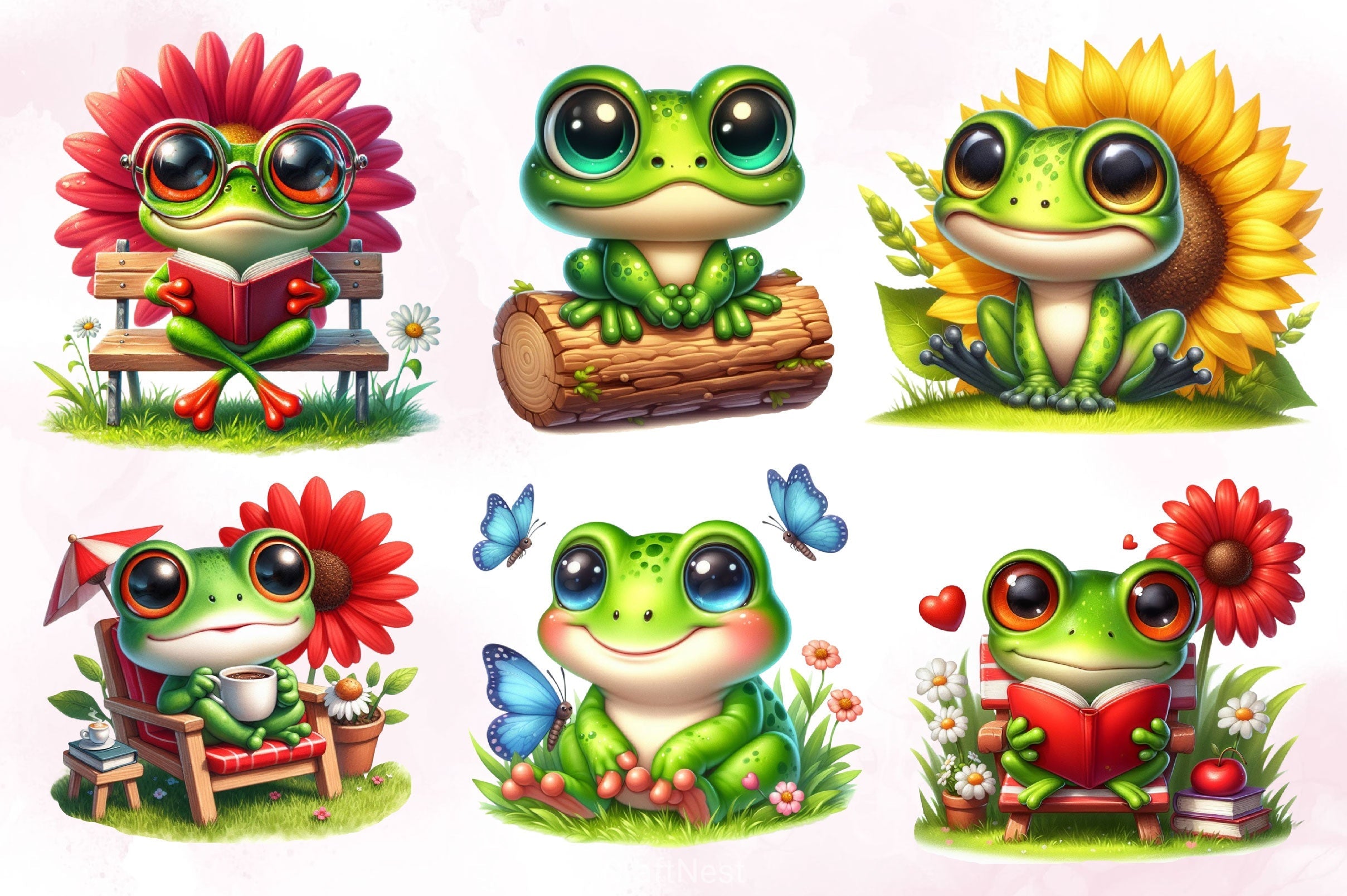 Funny Frog Clipart Bundle 4