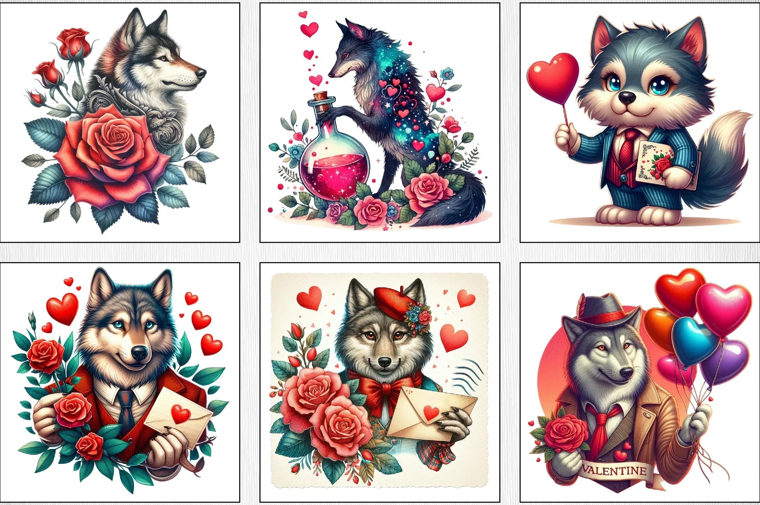 Valentine Wolf Clipart Bundle - CraftNest - Digital Crafting and Art