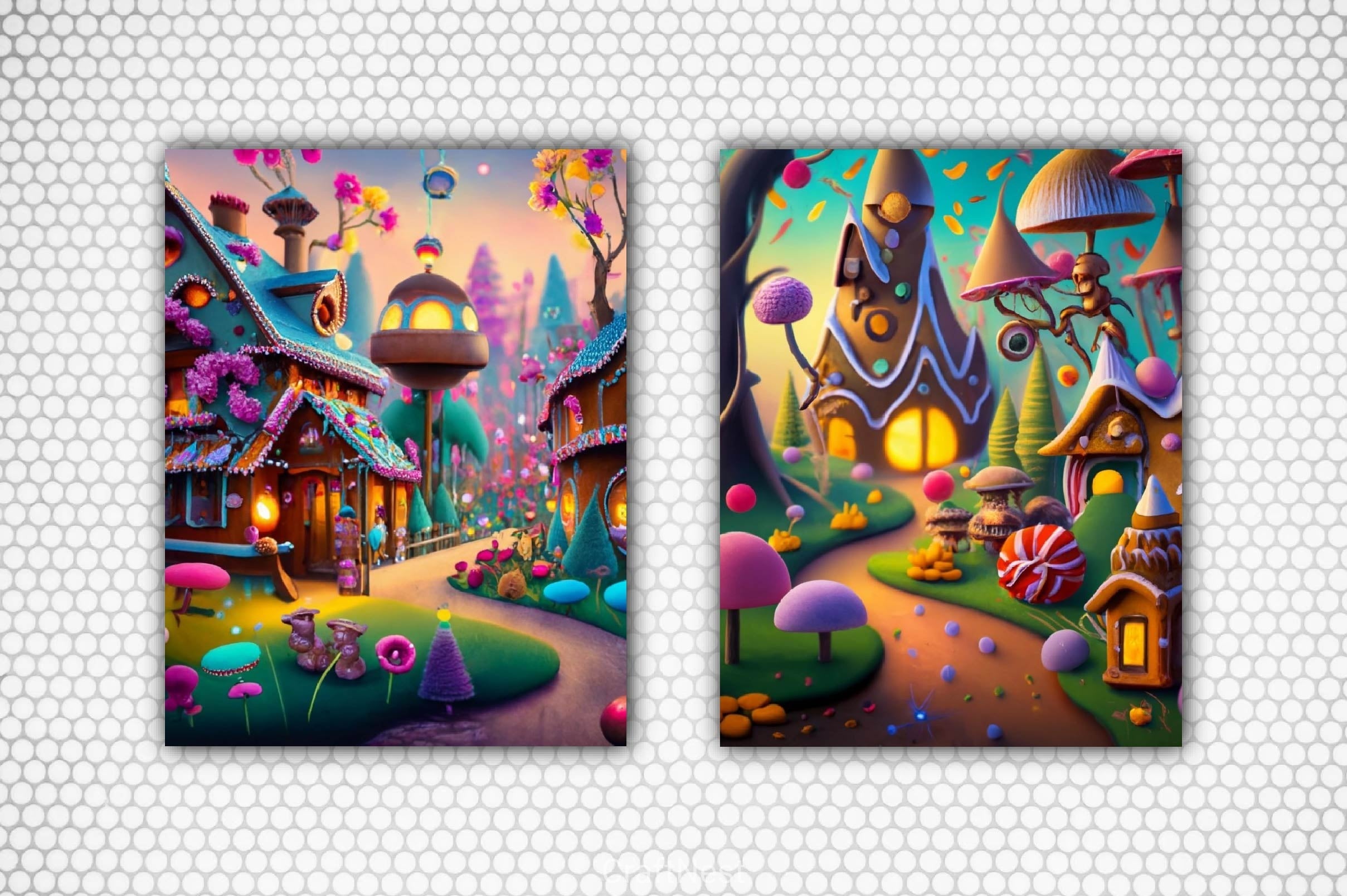 Christmas Candy Village Background Clipart Bundle