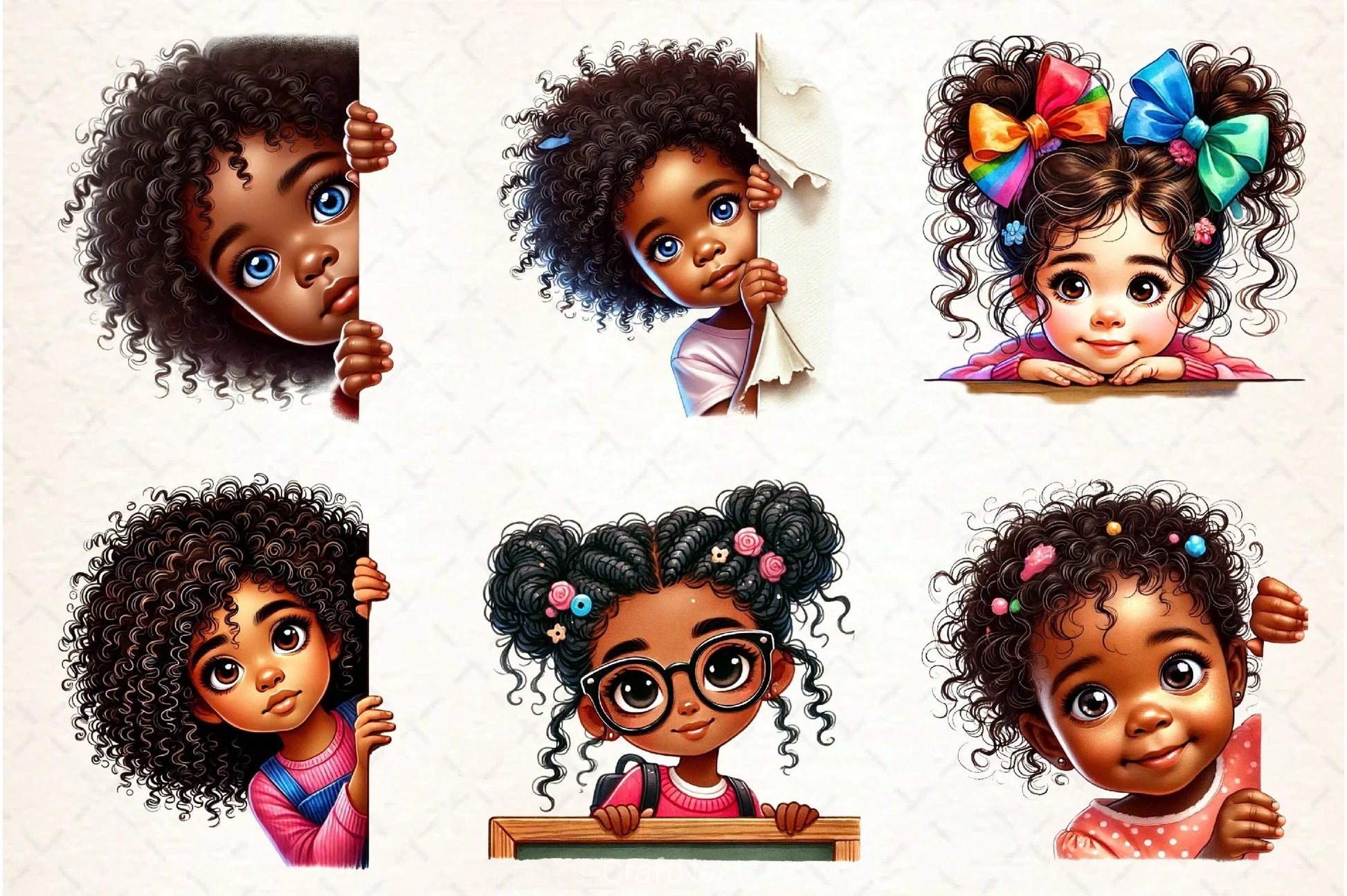 Peeking African American Girl Clipart Bundle - CraftNest - Digital Crafting and Art