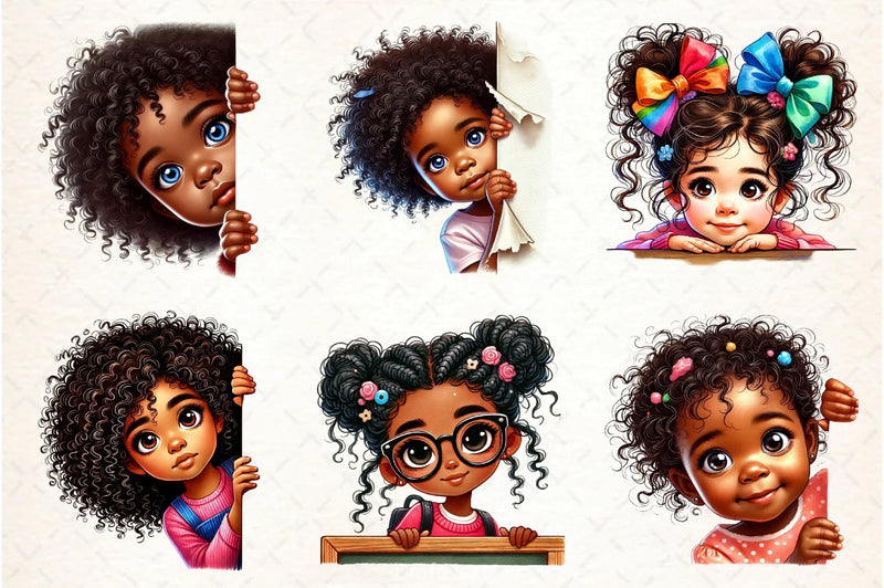 Peeking African American Girl Clipart Bundle - CraftNest - Digital Crafting and Art