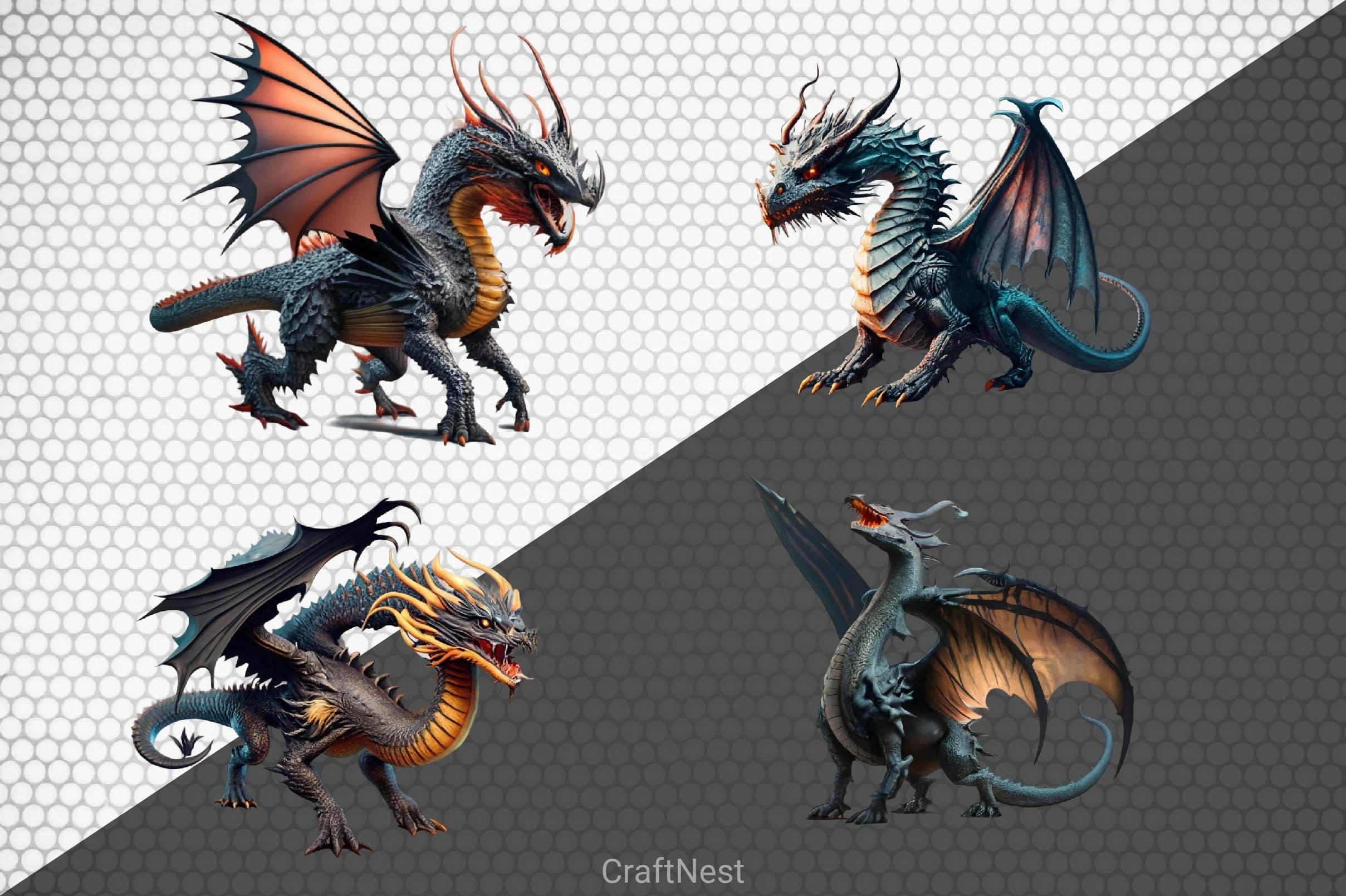 Gothic Dragon Clipart Bundle