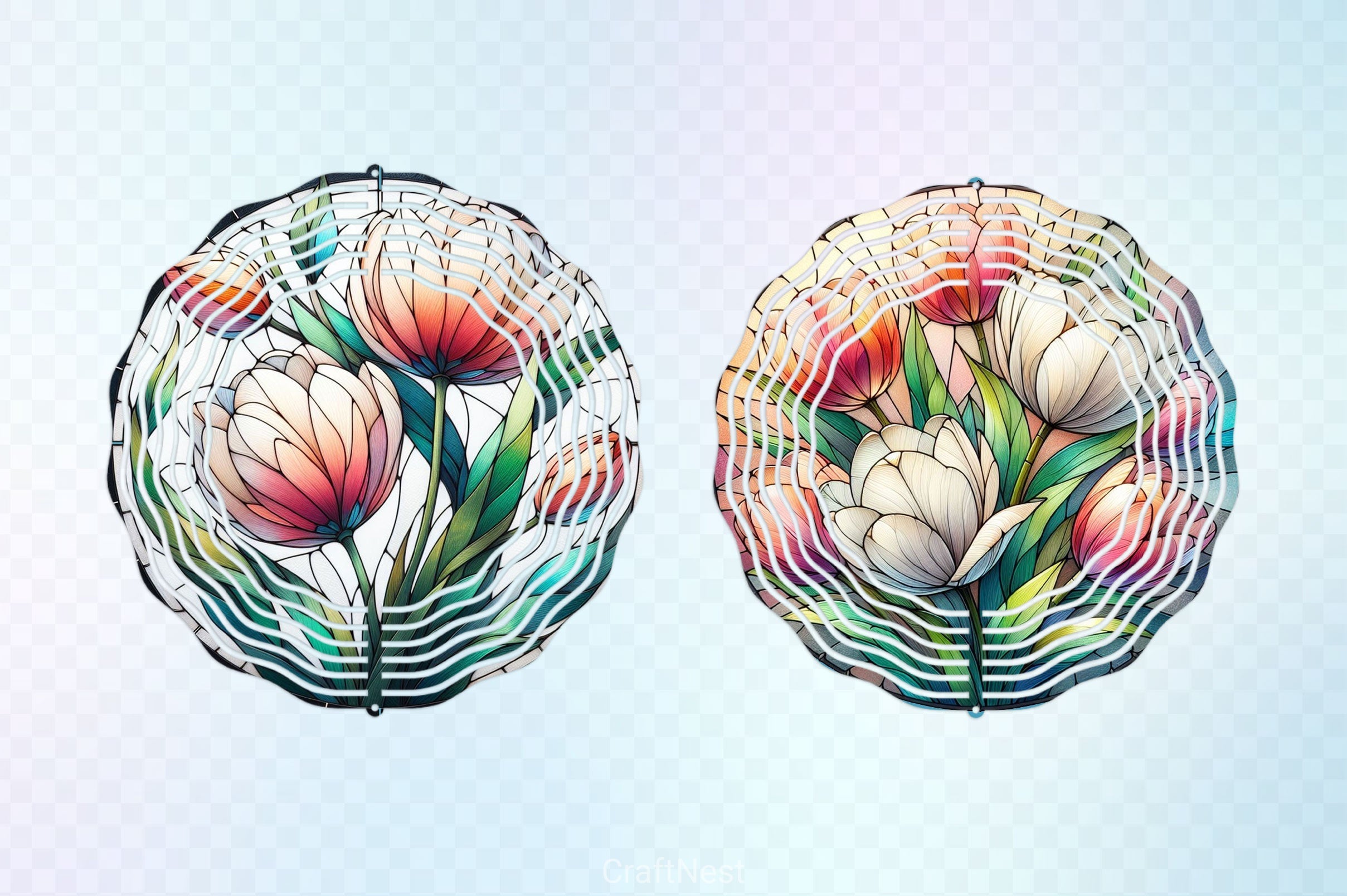 Tulip Flowers Stained Glass Clipart Bundle