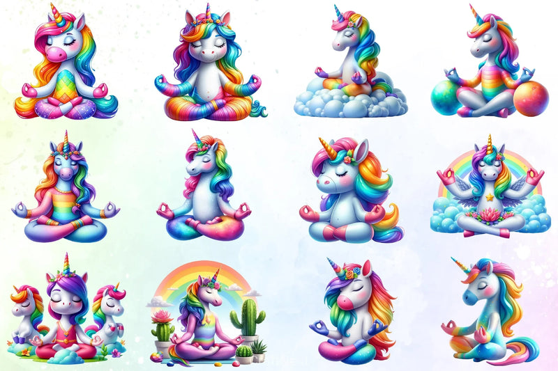 Cute Unicorn Yoga Clipart Bundle - CraftNest - Digital Crafting and Art