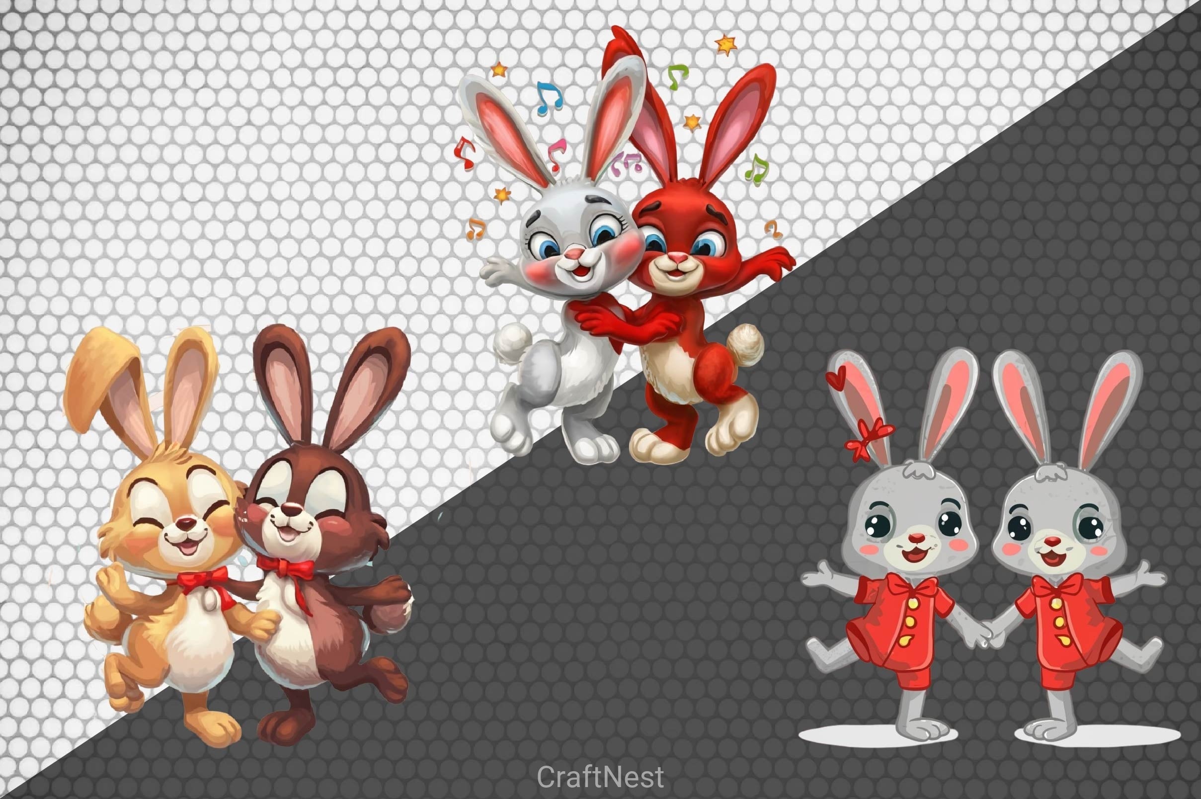 Christmas Bunnies Clipart Bundle 2