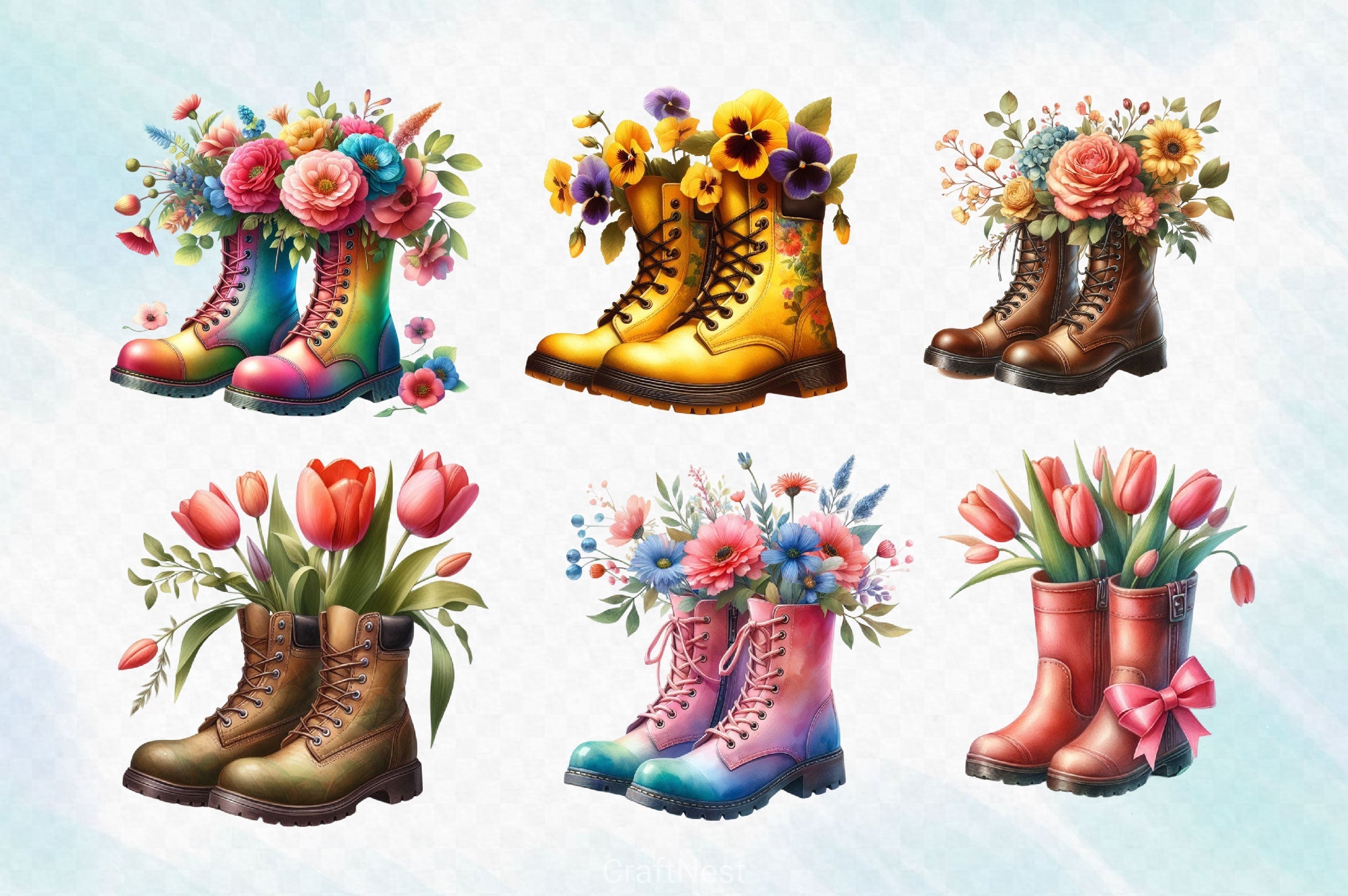 Floral Boots Clipart Bundle 2