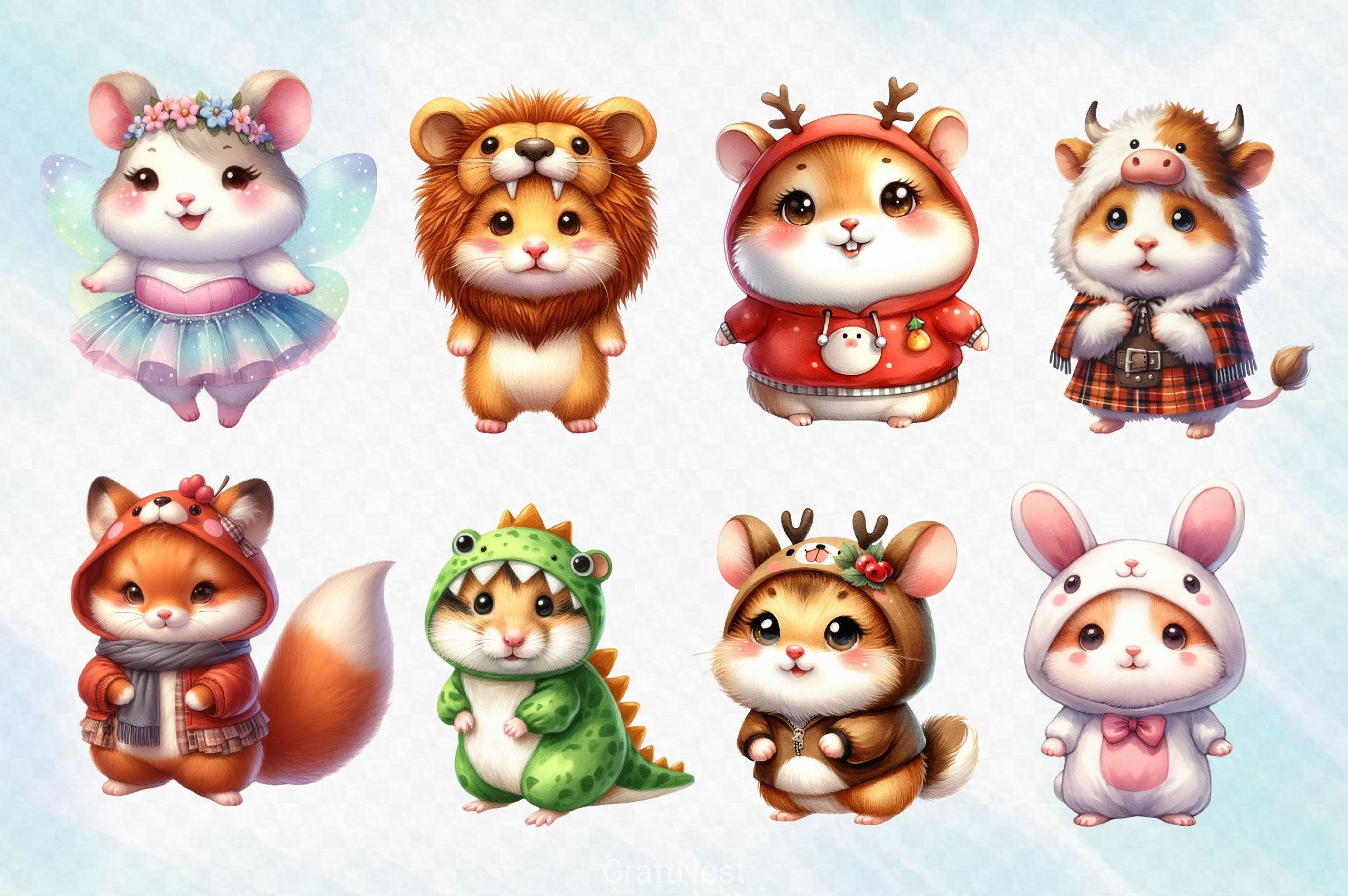 Cute Hamster In Animal Costumes Clipart Bundle