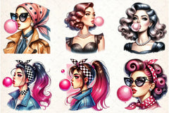 Retro Girl Bubblegum Clipart Bundle - CraftNest - Digital Crafting and Art