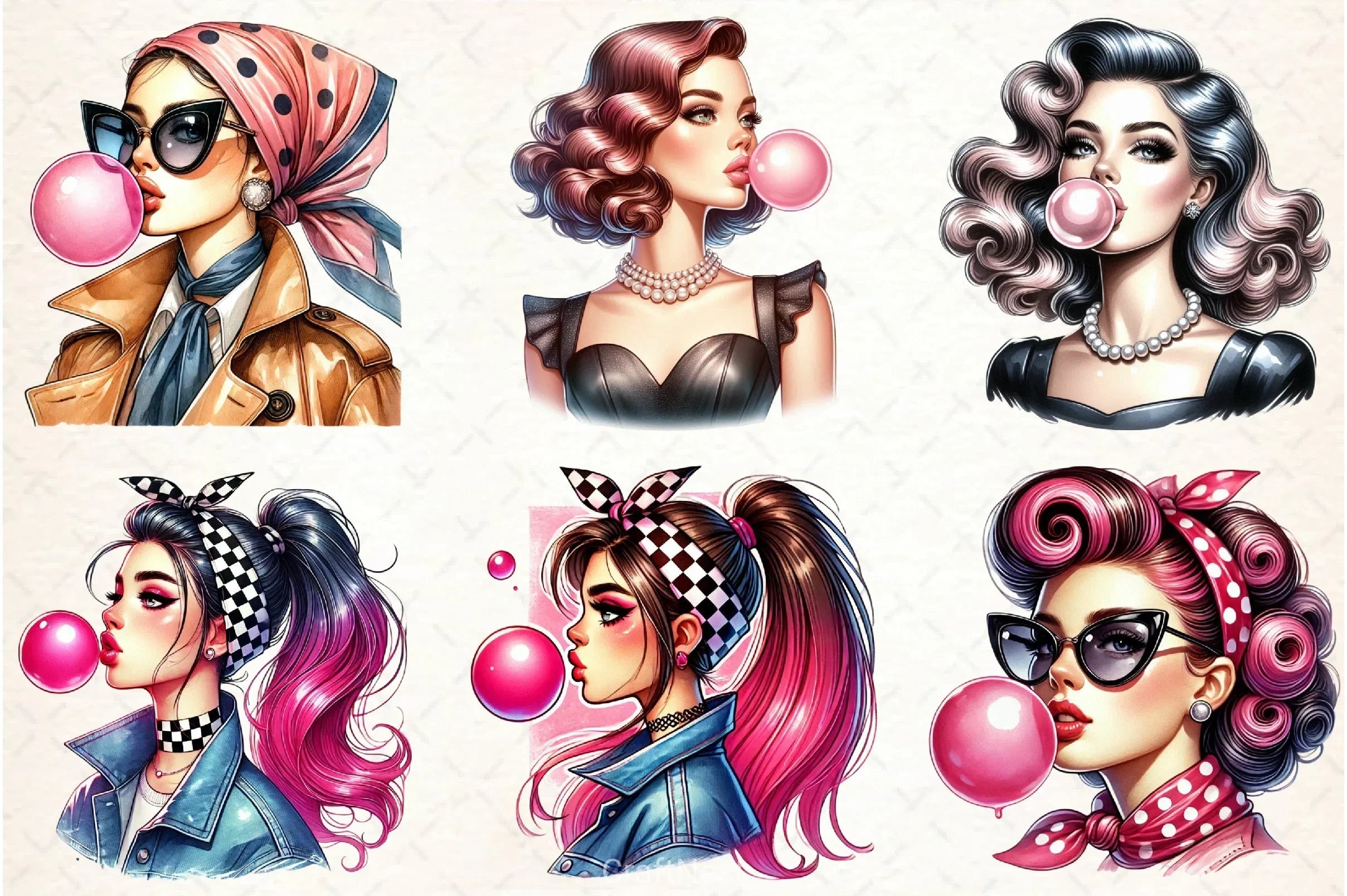 Retro Girl Bubblegum Clipart Bundle - CraftNest - Digital Crafting and Art