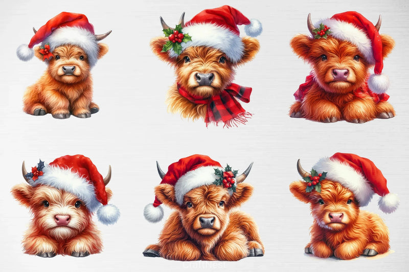Baby Highland Cow Christmas Clipart Bundle - CraftNest - Digital Crafting and Art