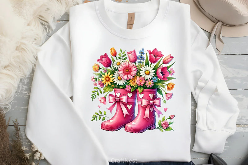 Pink Boots Spring Flowers Clipart Bundle - CraftNest - Digital Crafting and Art