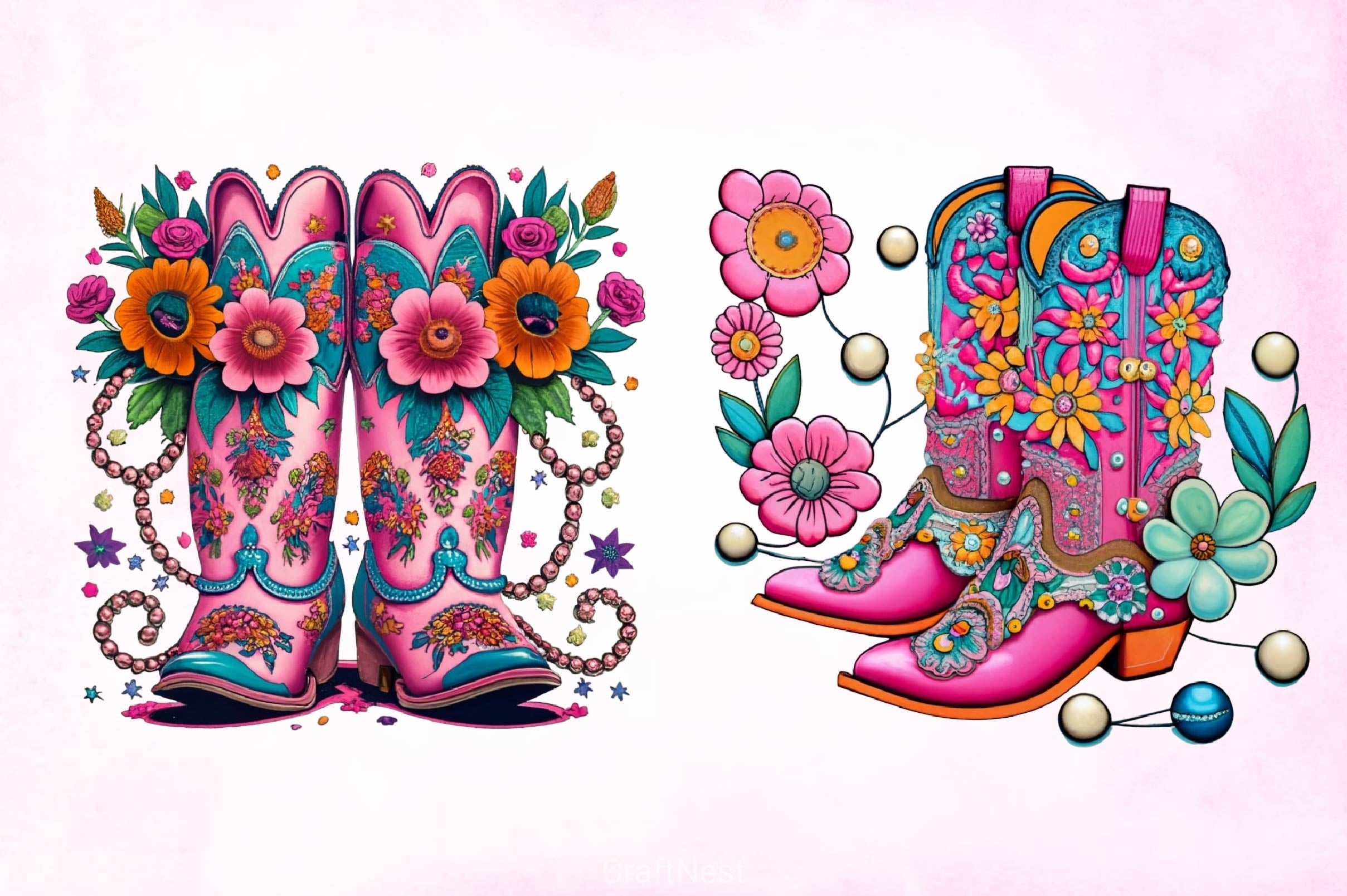 Western Floral Cowboy Boots Clipart Bundle