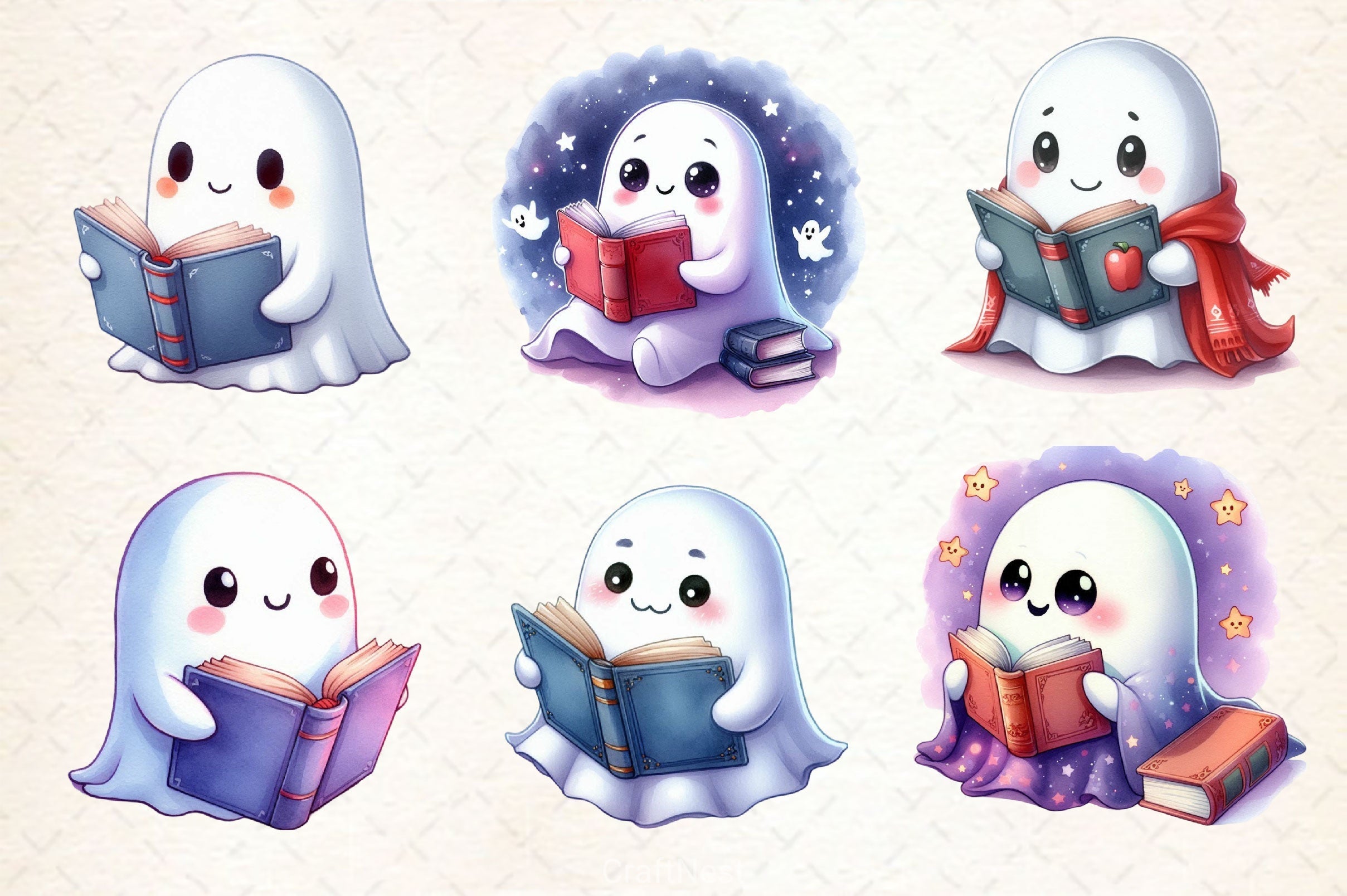 Ghost Reading Book Clipart Bundle 2
