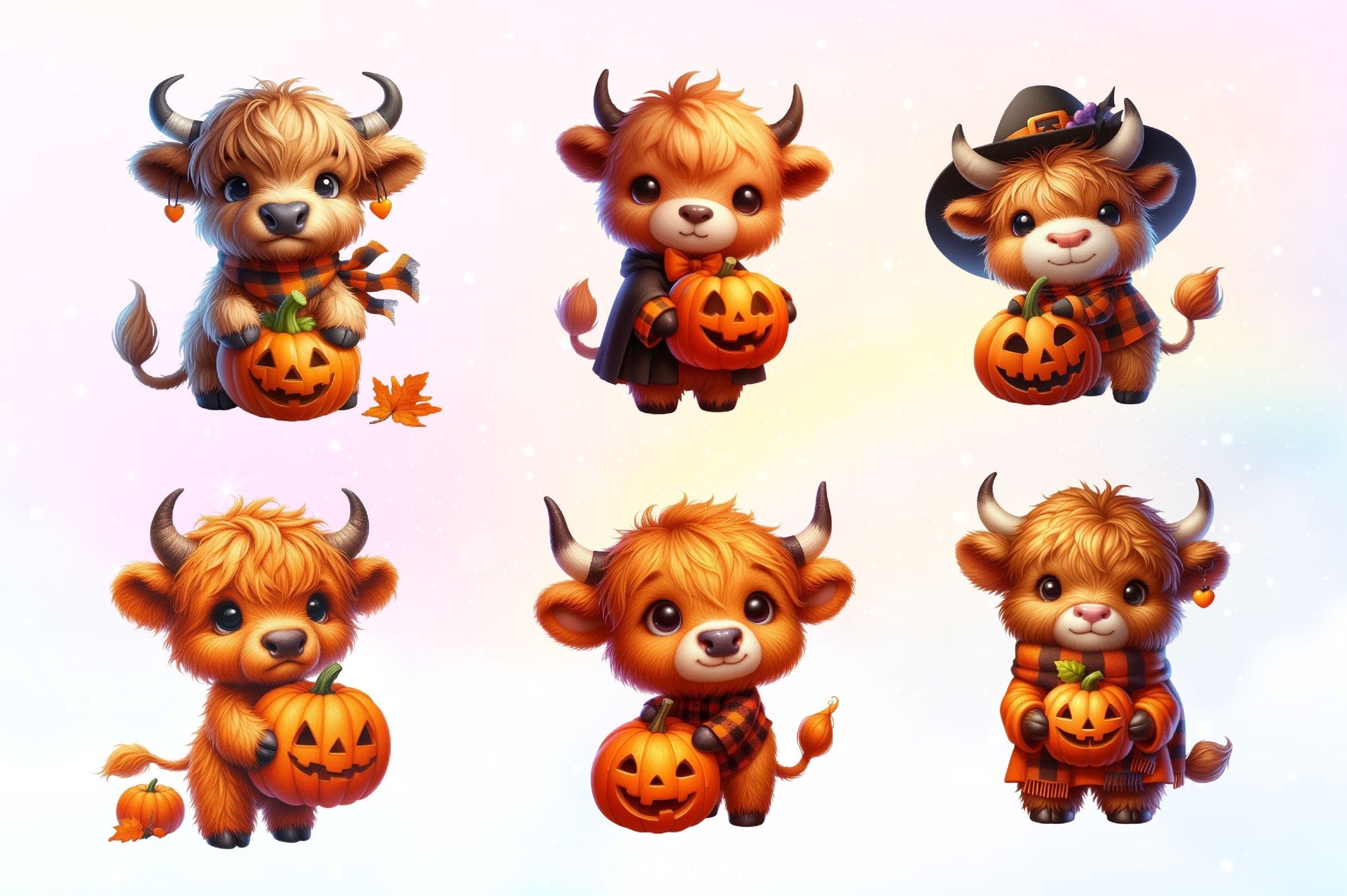 Cute Highland Cow Halloween Clipart Bundle 2