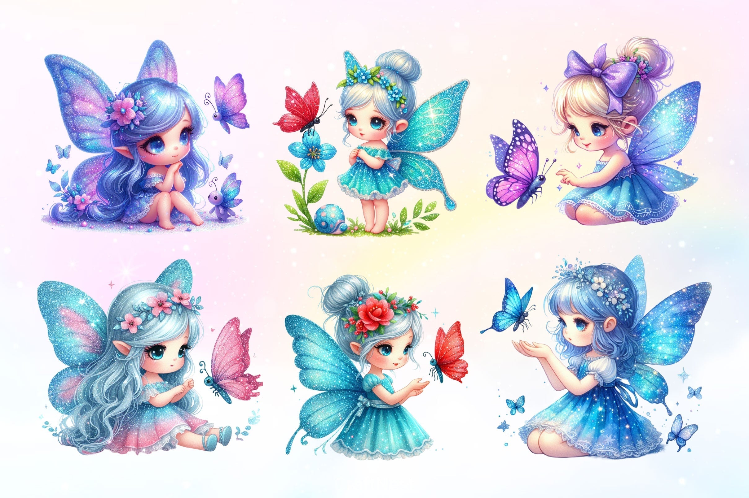 Cute Fairy With Butterfly Clipart Bundle 2