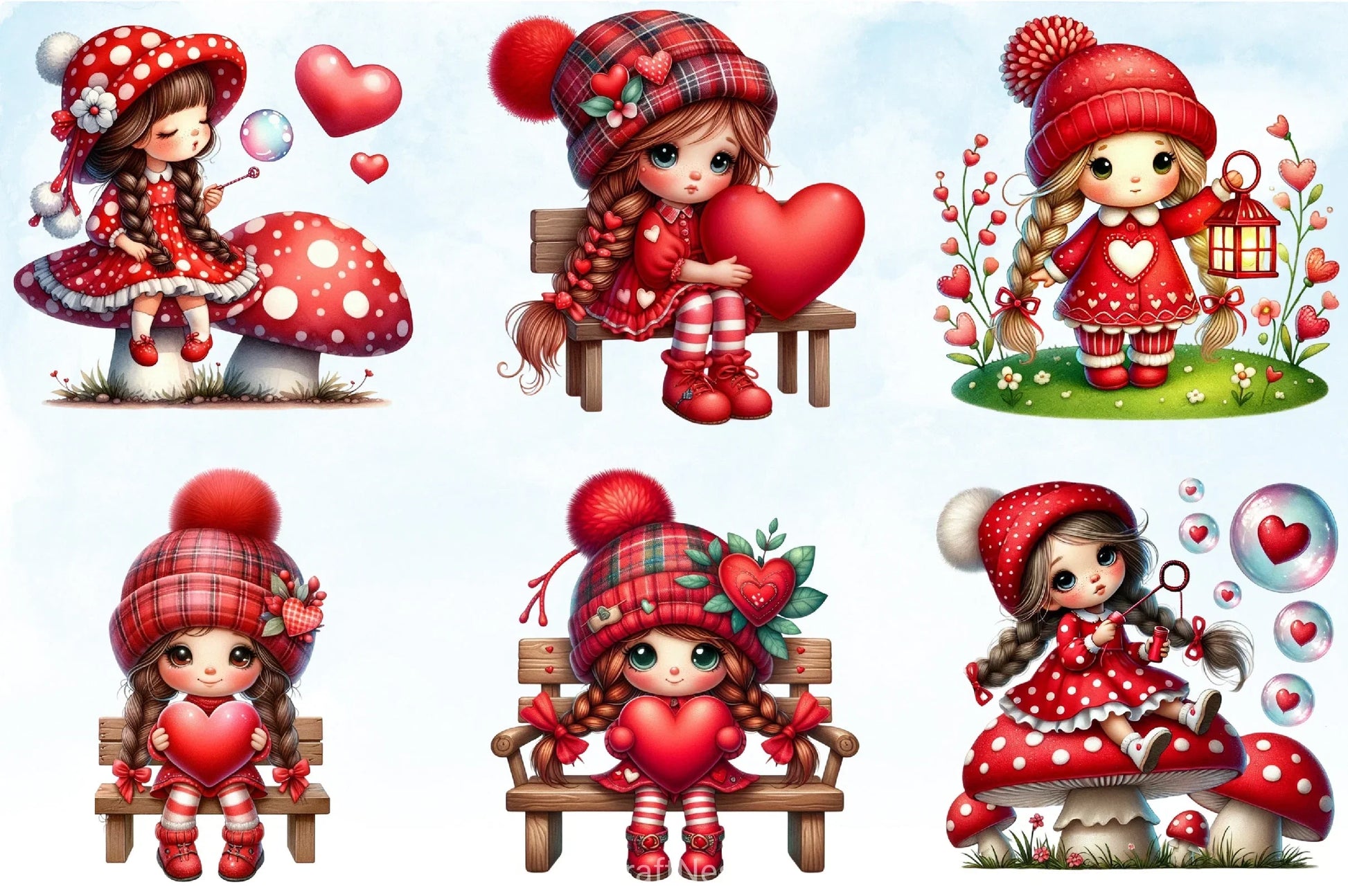 Red Valentine Gnome Girl Clipart Bundle - CraftNest - Digital Crafting and Art