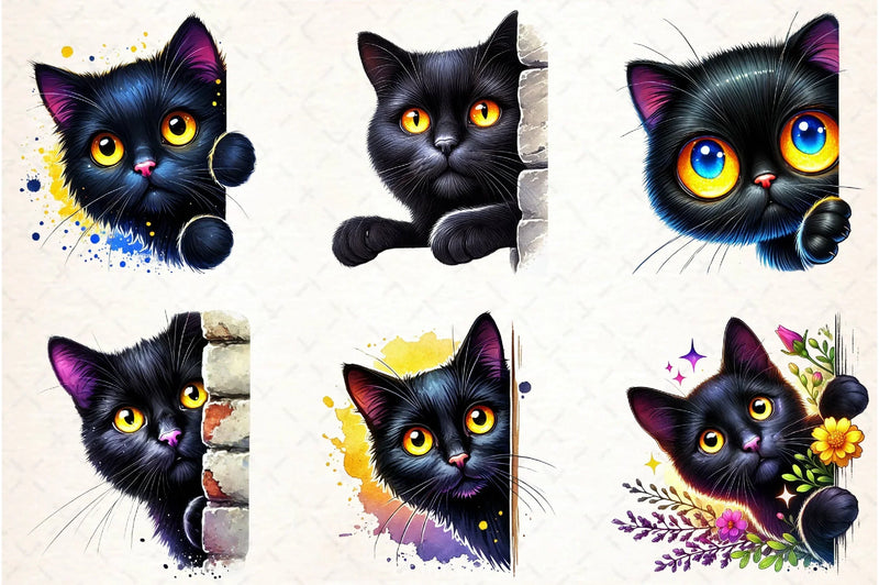 Black Cat Peeking Clipart Bundle - CraftNest - Digital Crafting and Art