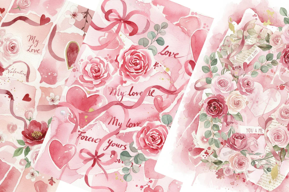 Floral Valentines Junk Journal Papers - CraftNest - Digital Crafting and Art