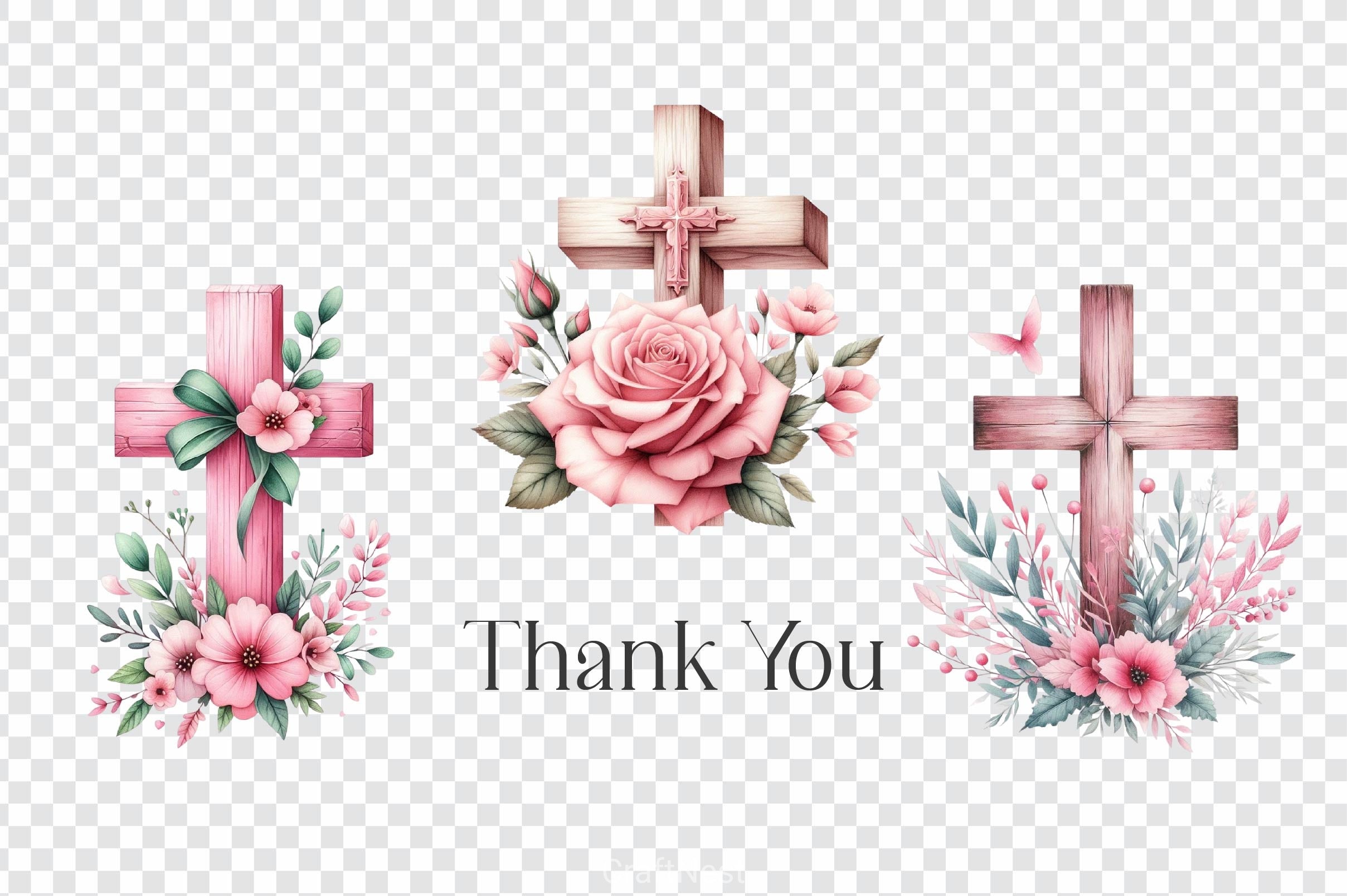 Pink Wooden Cross Clipart Bundle 2