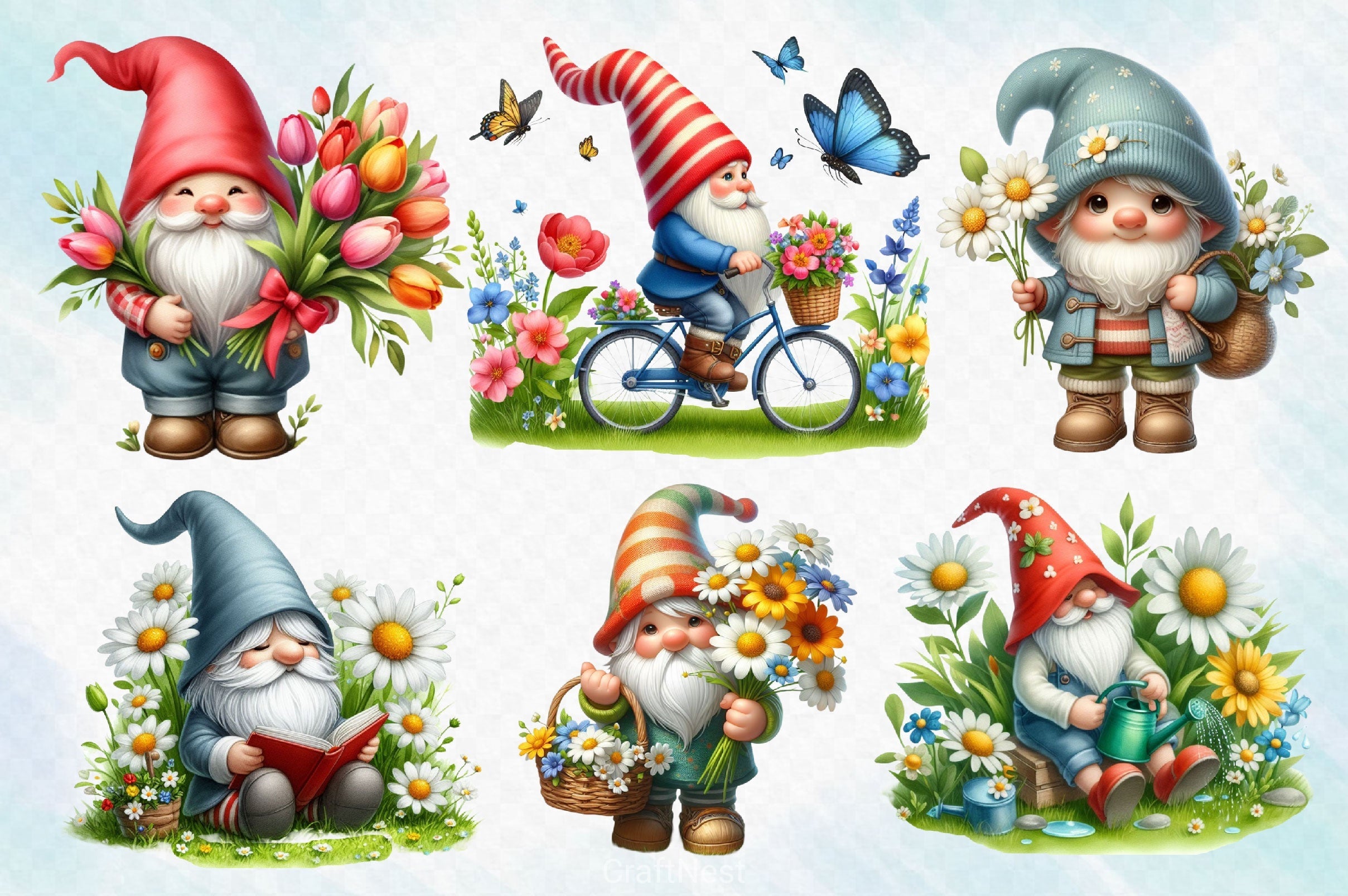 Spring Gnomes Clipart Bundle 3